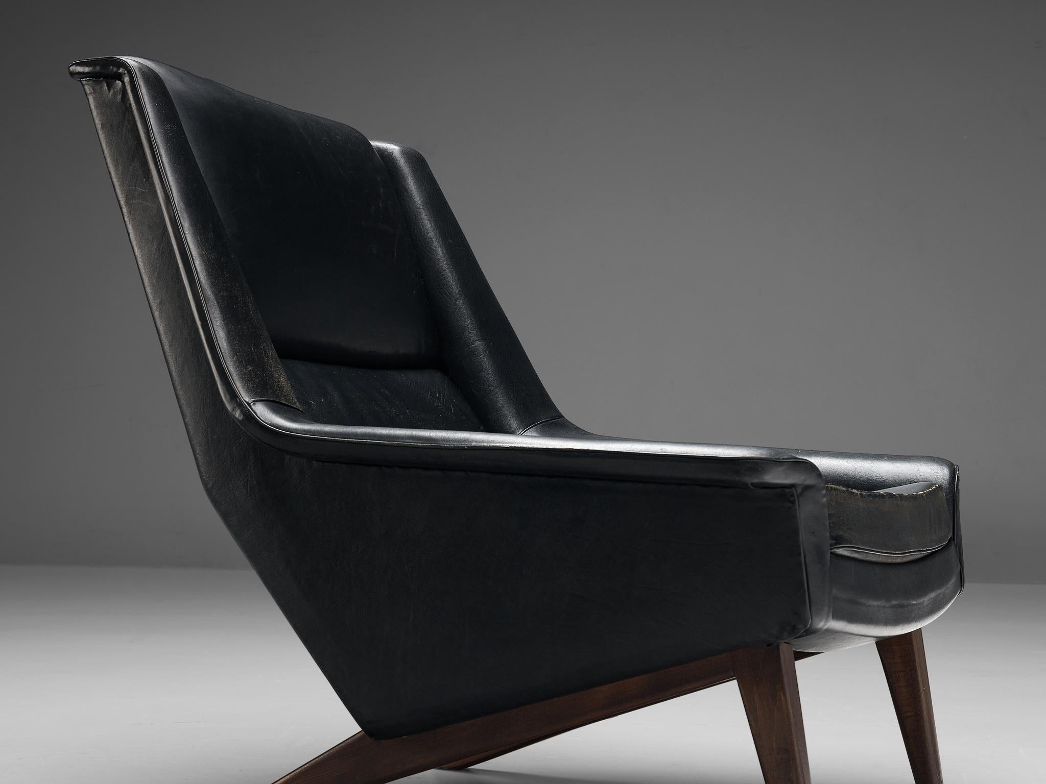 Mid-20th Century Folke Ohlsson for Fritz Hansen Lounge Chairs in Black Leather For Sale
