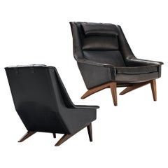 Pair of Folke Ohlsson for Fritz Hansen Lounge Chairs in Black Leather