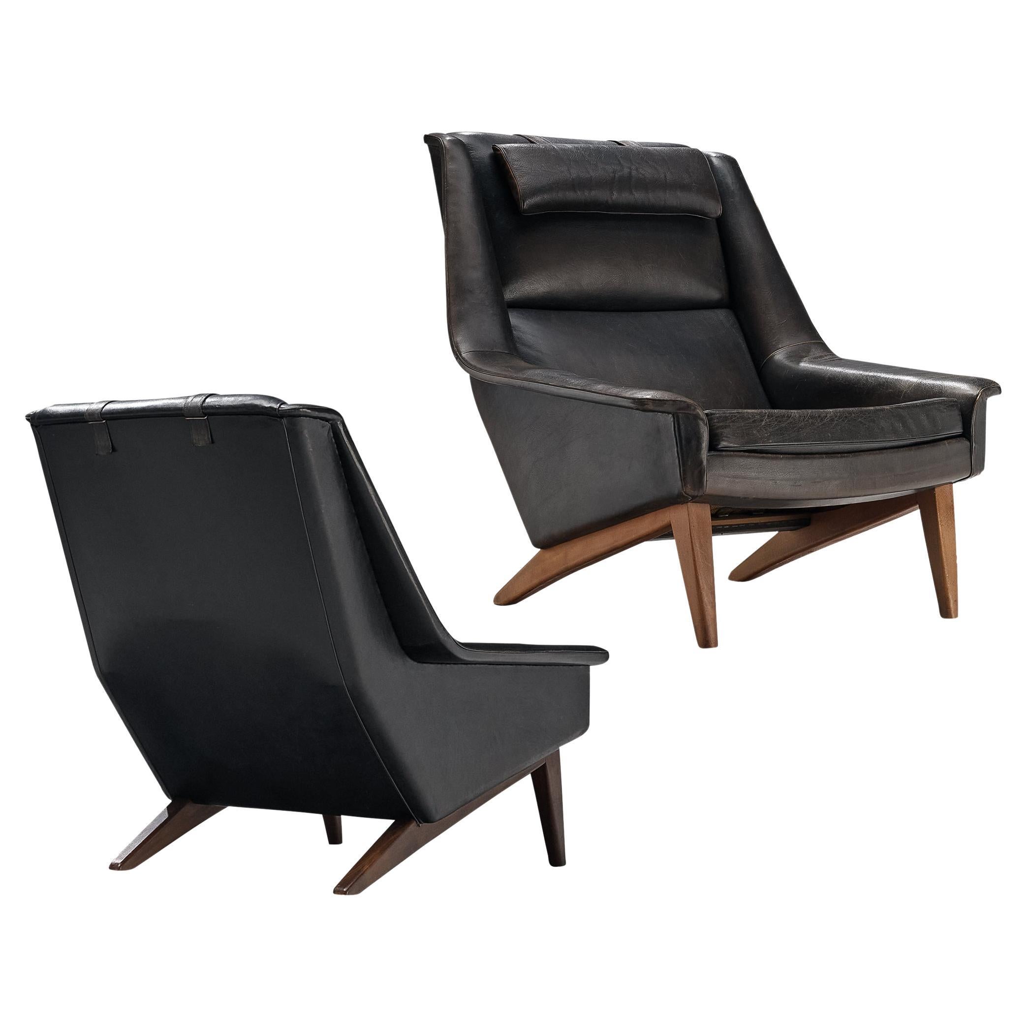 Folke Ohlsson for Fritz Hansen Lounge Chairs in Black Leather For Sale