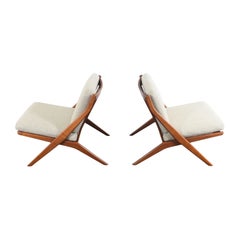 Pair of Folke Ohlsson Scissor Chairs in Teak for Dux