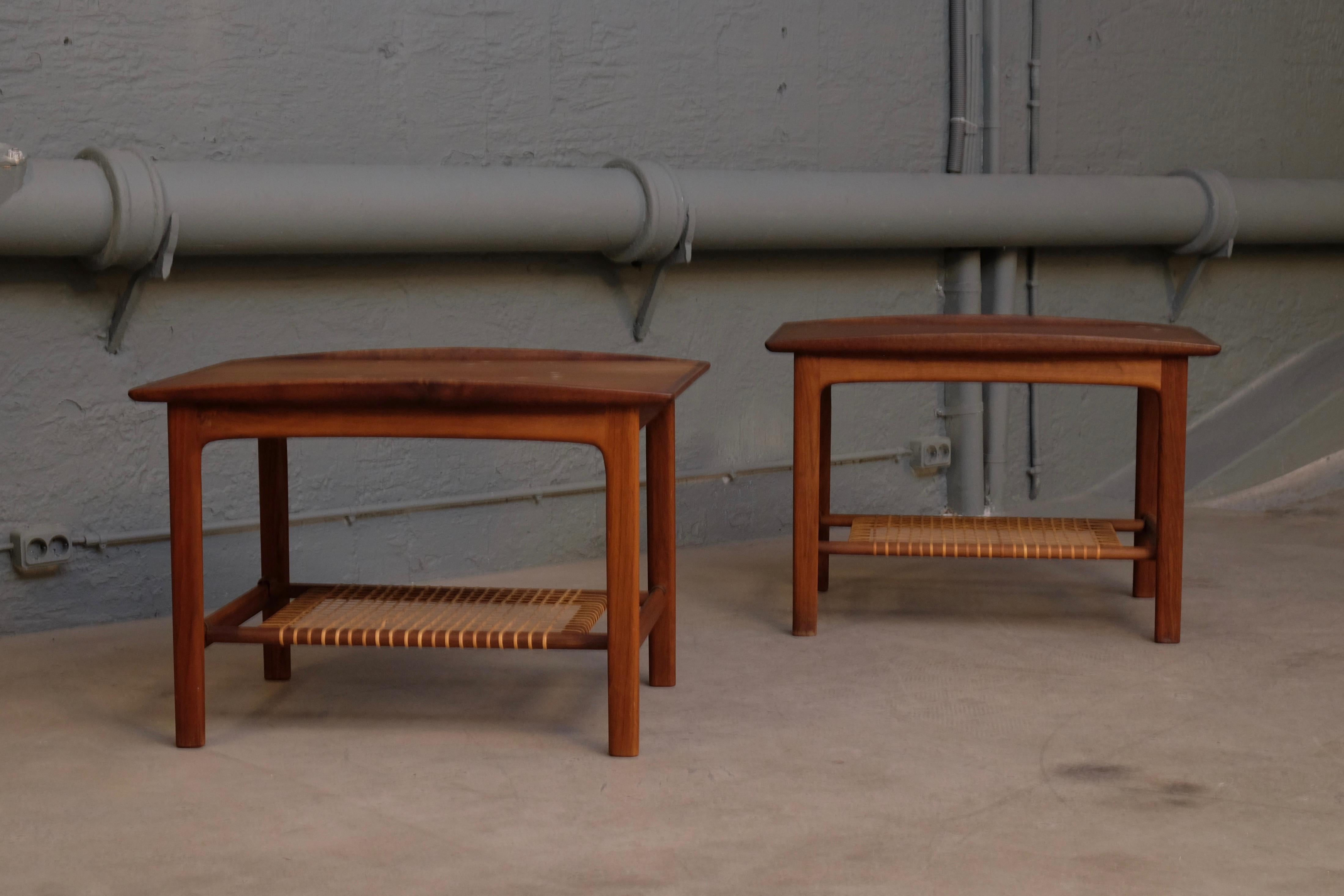 Scandinavian Modern Pair of Folke Ohlsson Teak Side Tables / Bedside Tables for DUX, 1950s