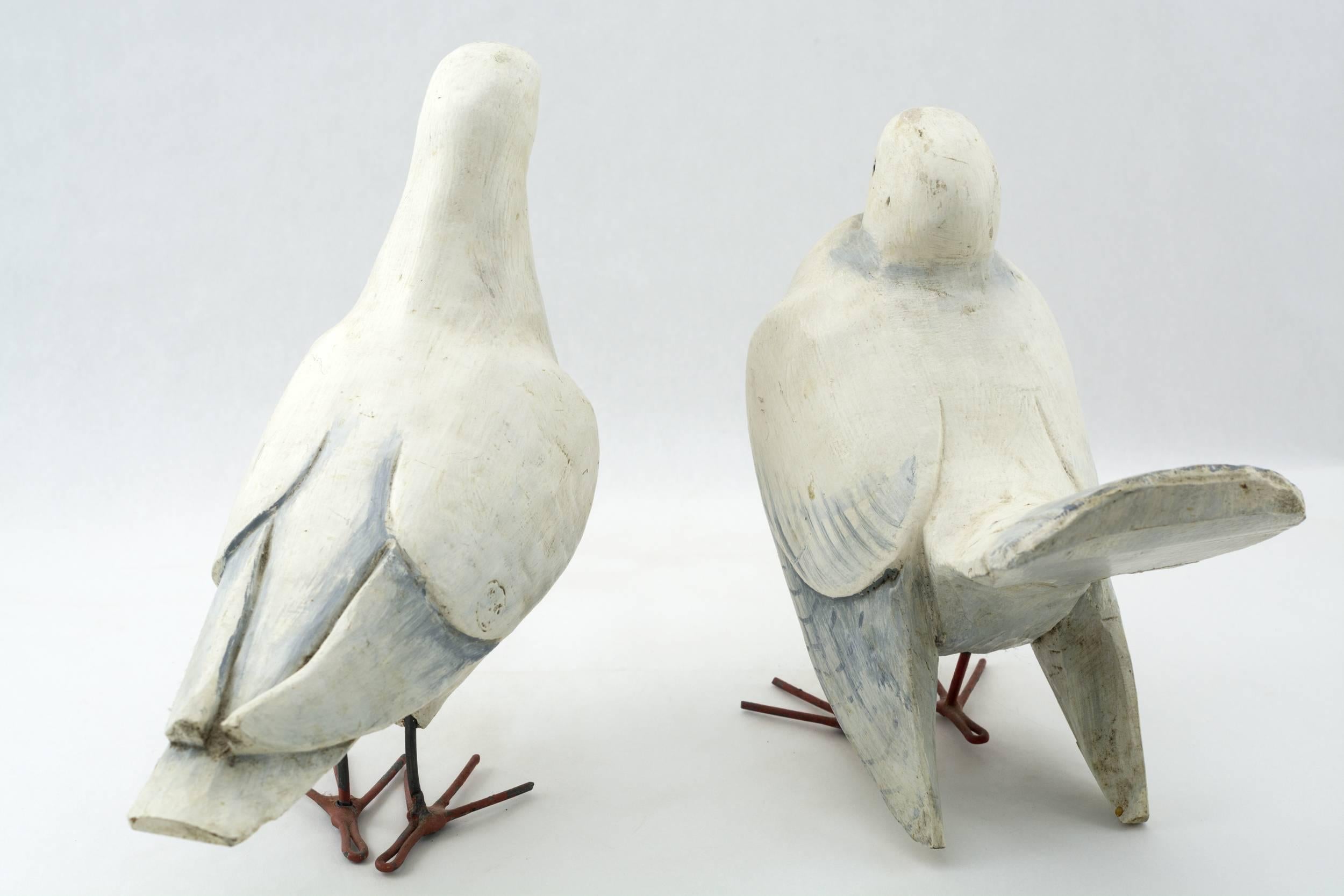Folk Art Pair of Folky Carved Doves