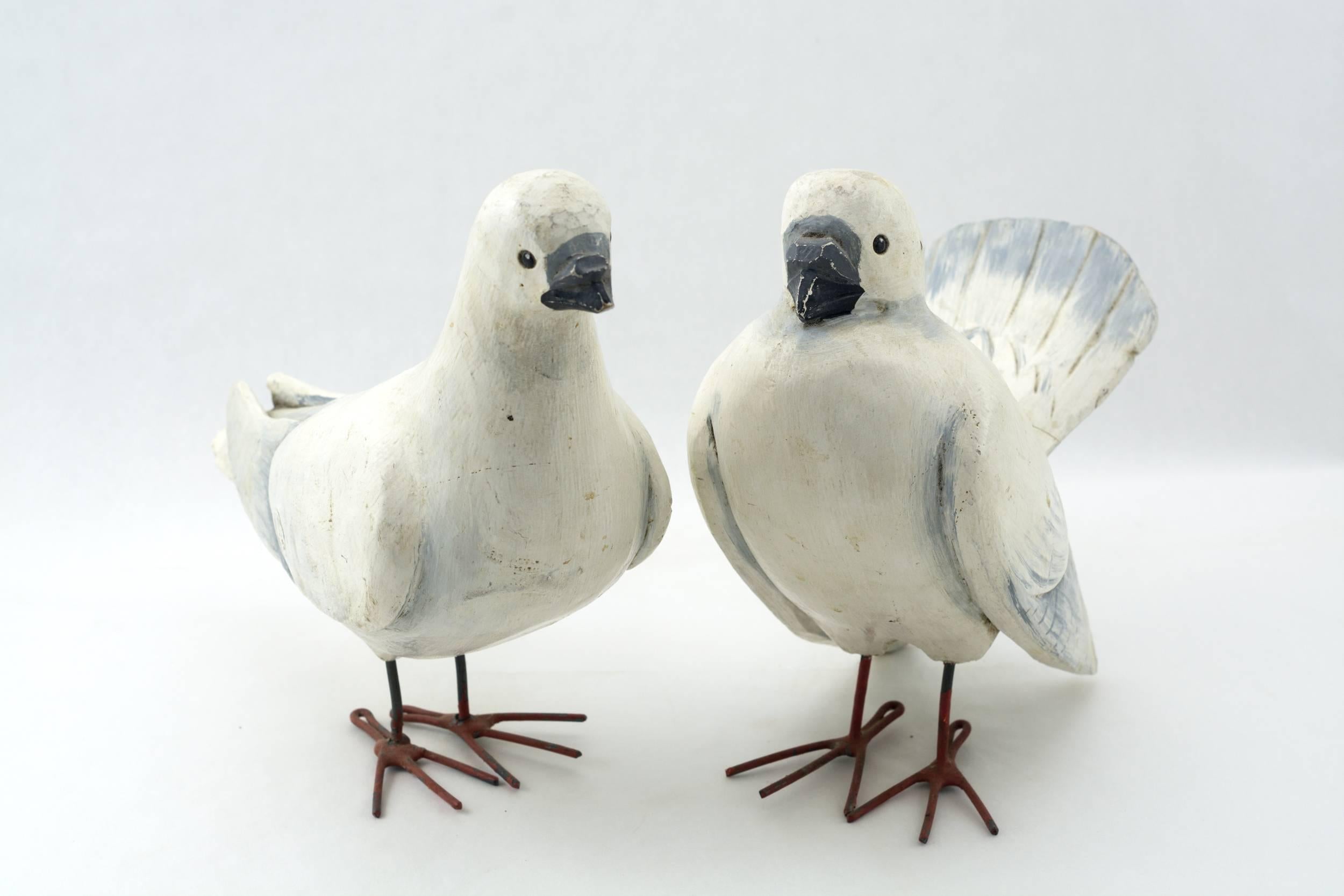 American Pair of Folky Carved Doves