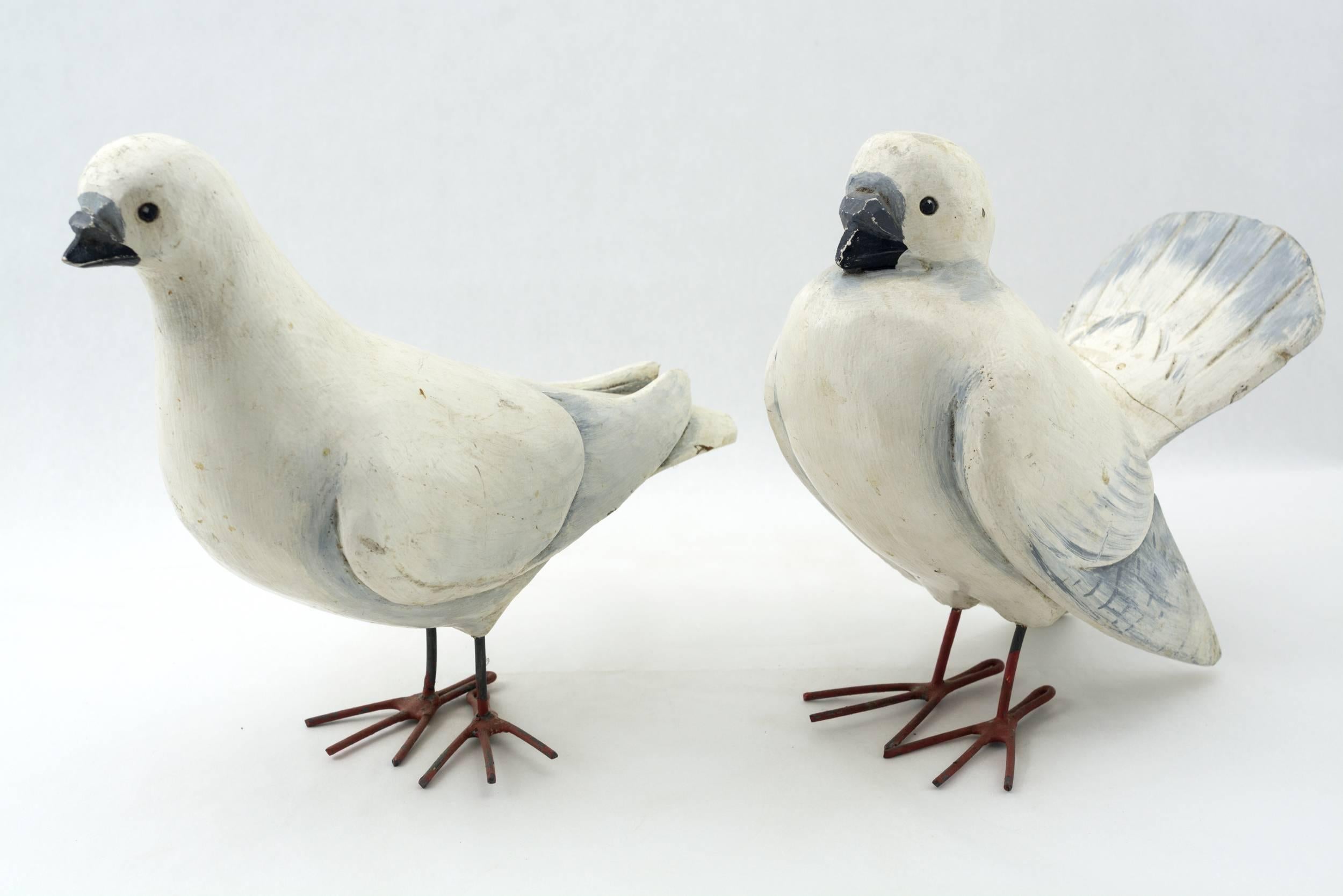 20th Century Pair of Folky Carved Doves