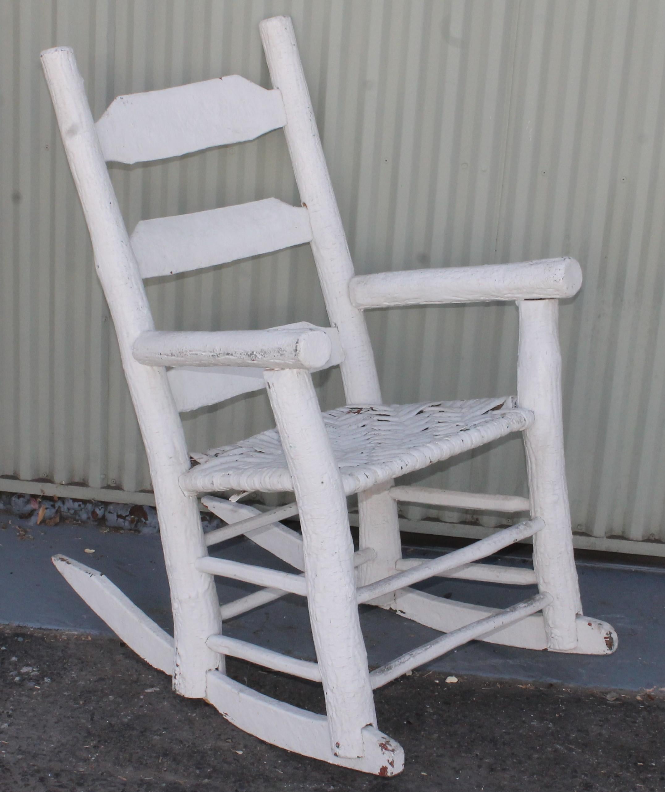 Paint Pair of Folky Southern 19th Century Old Hickory Porch Rocking Chairs