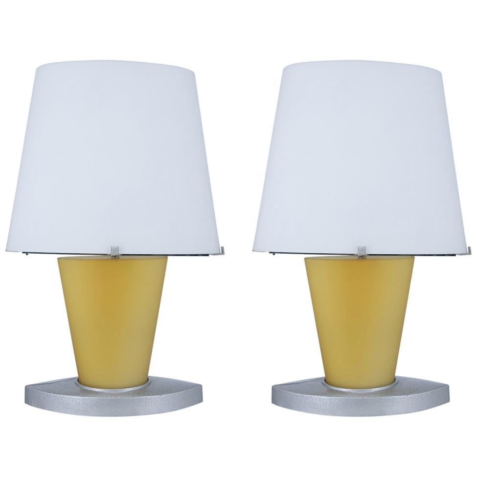 Pair of Fontana Arte Bedside Lamps, Made in Italy 1970s, Murano Glass