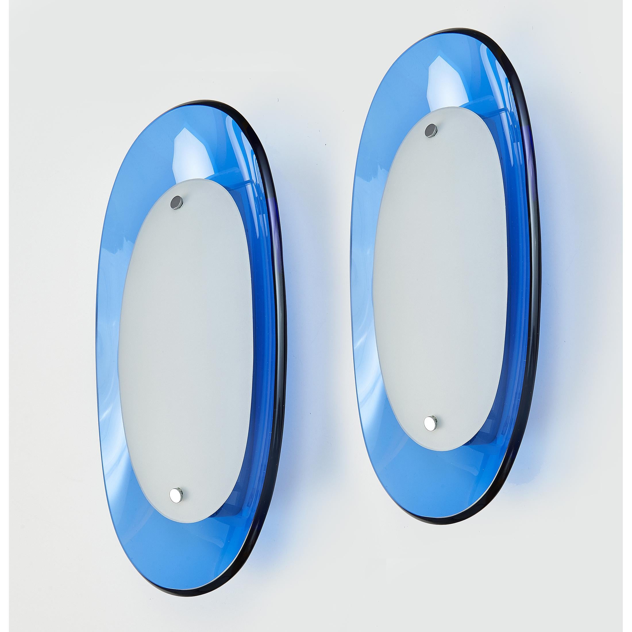 Pair of Fontana Arte Blue Glass Oval Sconces, 1960s 1
