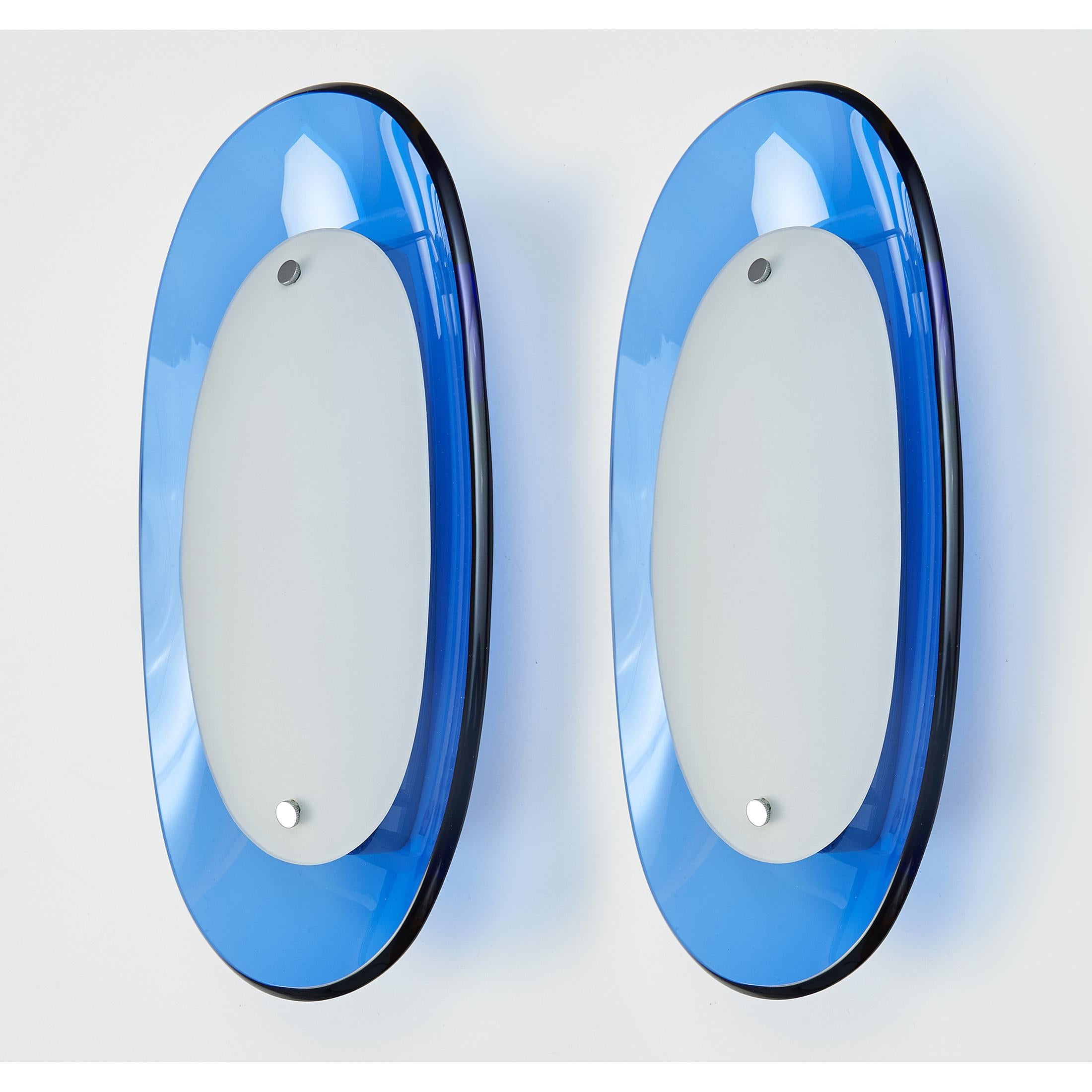 Pair of Fontana Arte Blue Glass Oval Sconces, 1960s 2