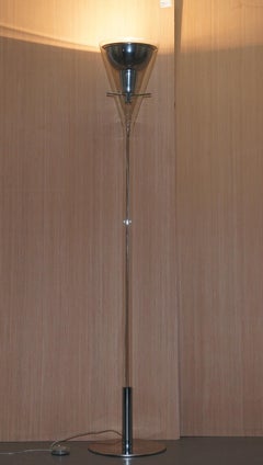 Pair of Fontana Arte Flute Magnum Floor Standing Glass and Chrome Lamp
