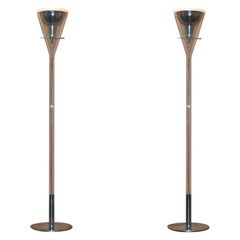 Pair of Fontana Arte Flute Magnum Floor Standing Glass and Chrome Lamp