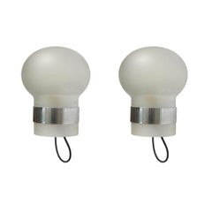 Pair of Fontana Arte Model 2404 Frosted glass and Chrome Sconces, Italy, 1950s