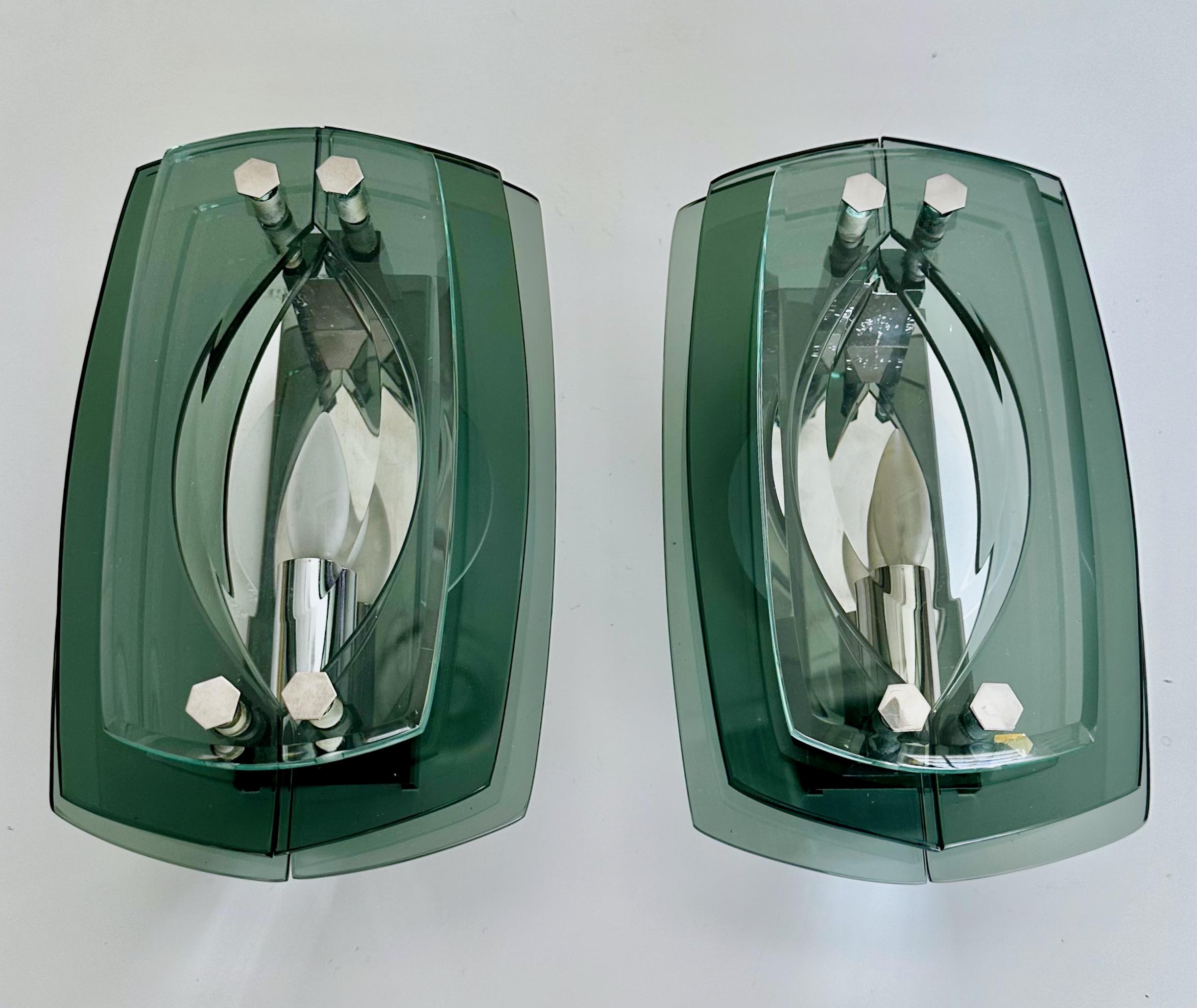 Pair of Fontana Arte Style Italian Sconces In Good Condition For Sale In Palm Springs, CA