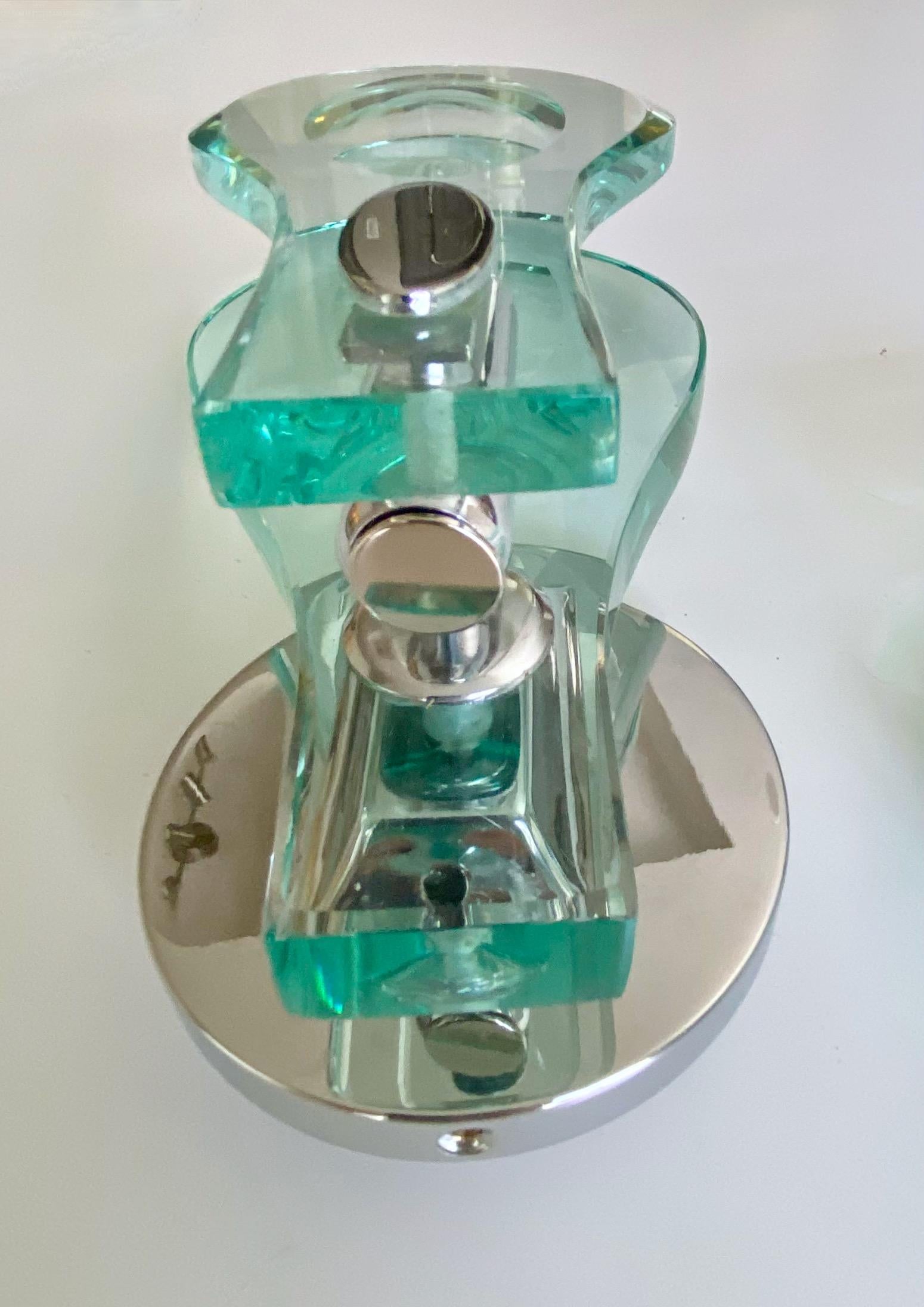 Pair of Fontana Arte Style Italian Thick Tear Drop Glass Wall Sconces For Sale 6