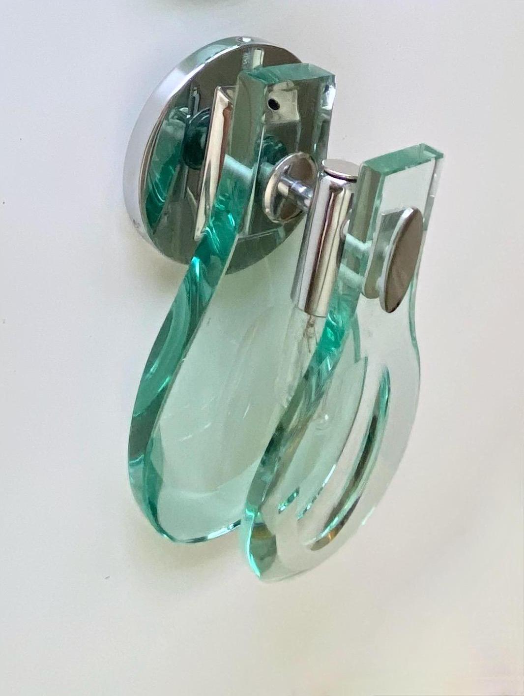 Pair of Fontana Arte Style Italian Thick Tear Drop Glass Wall Sconces For Sale 1