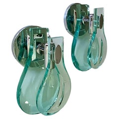 Pair of Fontana Arte Style Italian Thick Tear Drop Glass Wall Sconces