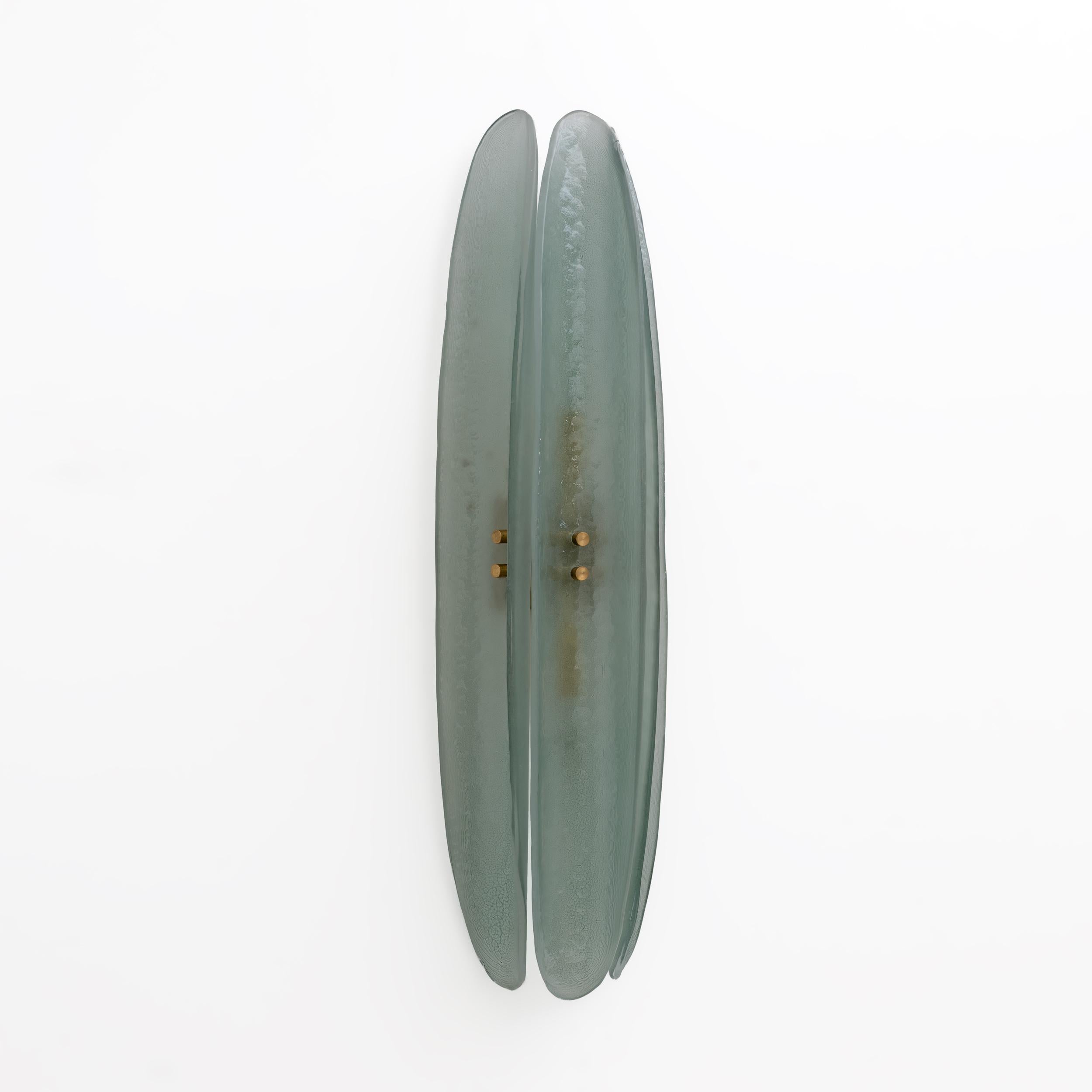 Italian Pair of Fontana Arte Style Mid-century Modern Aqua Green Murano Glass Sconces For Sale