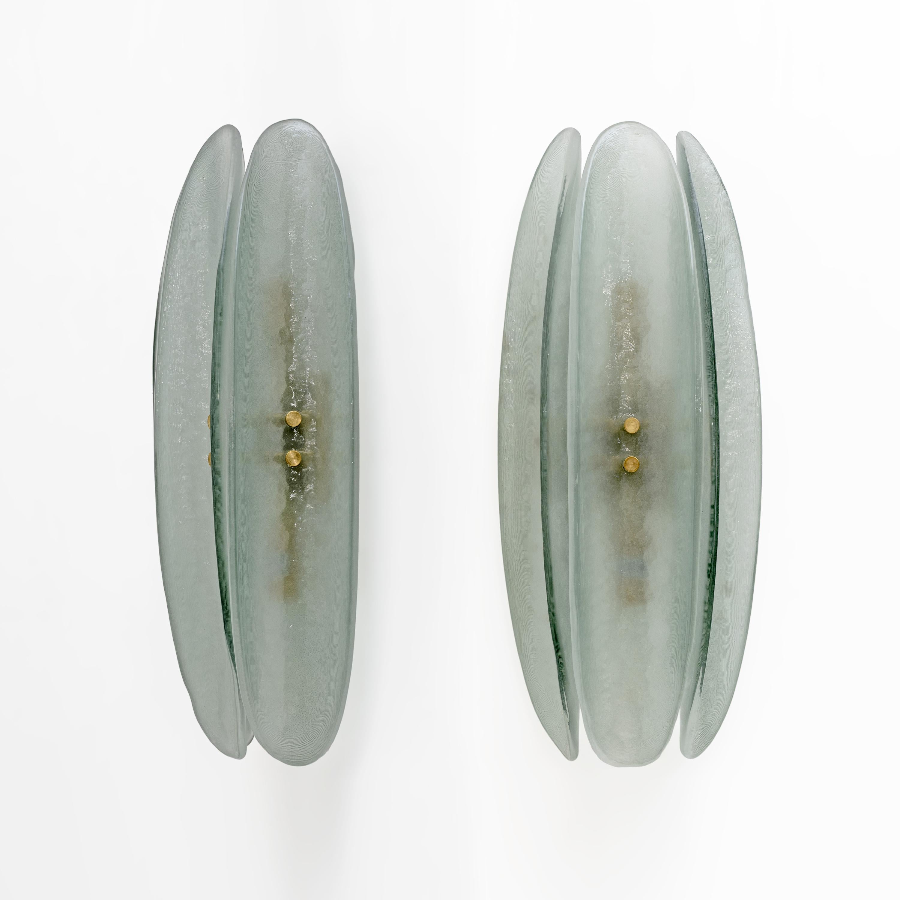 XXIe siècle et contemporain Paire d'appliques en verre de Murano vert aqua de style Fontana Arte du milieu du siècle dernier en vente