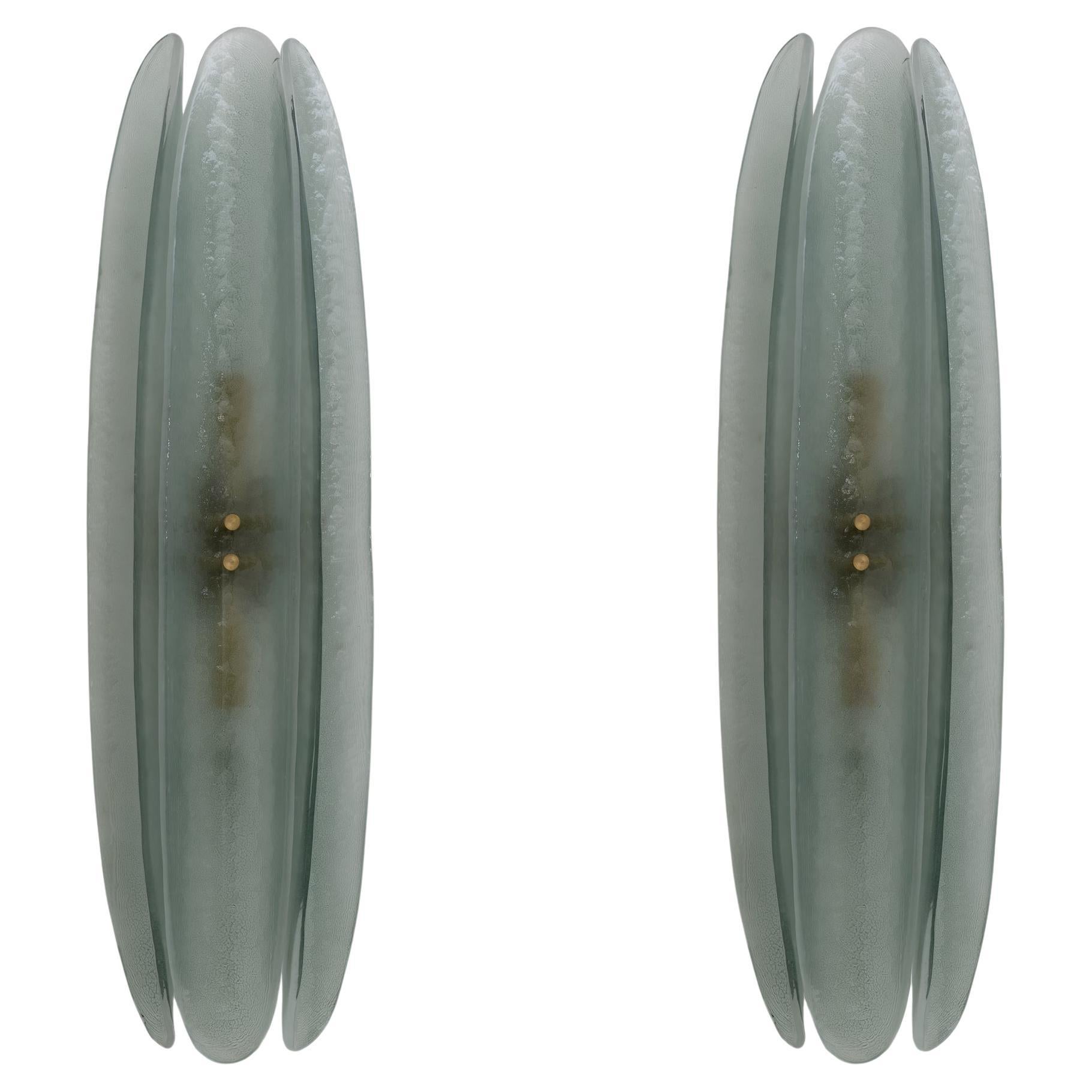 Ein Paar Fontana Arte Stil Mitte des Jahrhunderts Modern Aqua Grün Murano Glas Wandleuchter