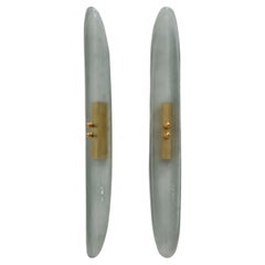 Pair of Fontana Arte Style Mid-century Modern Aqua Green Murano Glass Sconces
