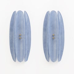 Pair of Fontana Arte Style Mid-century Modern Light Blu Murano Glass Sconces