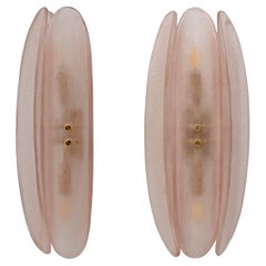 Pair of Fontana Arte Style Mid-century Modern Pink Murano Glass Sconces