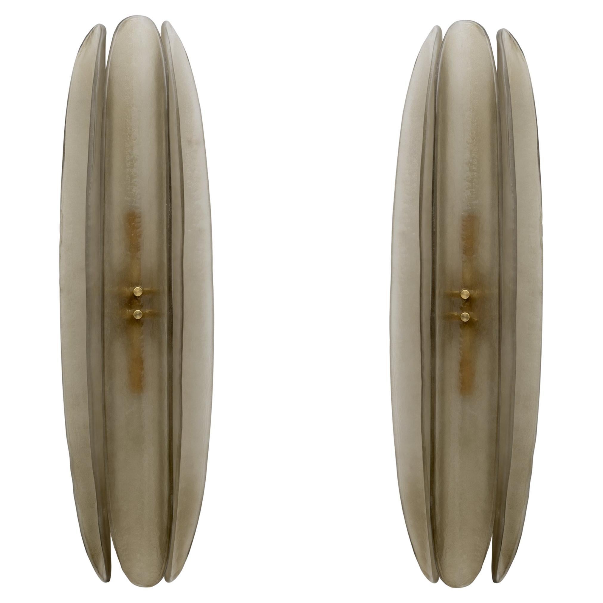 Pair of Fontana Arte Style Mid-century Modern Smoke Murano Glass Sconces