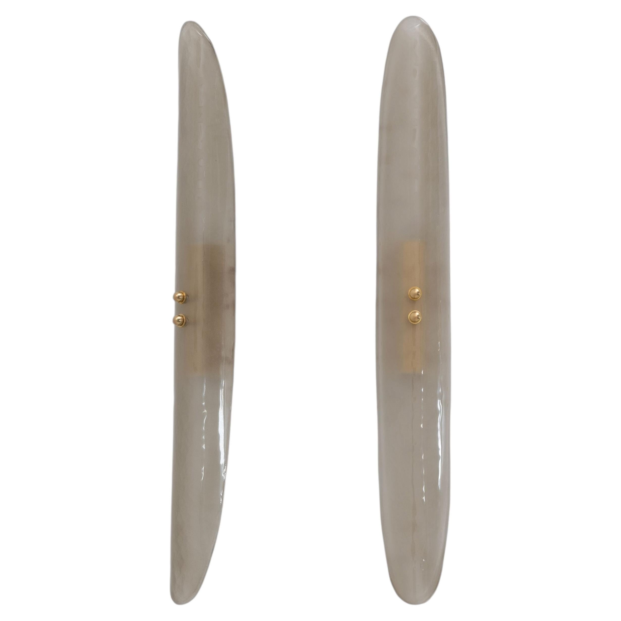 Pair of Fontana Arte Style Mid-century Modern Smoke Murano Glass Sconces