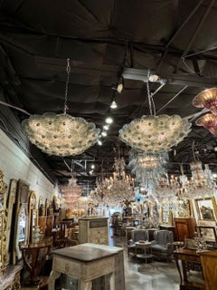 Pair of Fontana Green Murano Glass Flush Mount Chandeliers