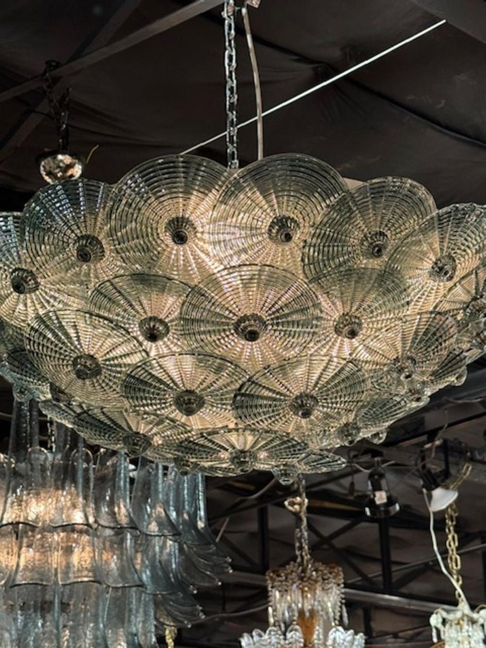 Ein Paar Fontana Grün Murano Glas Flush Mount Kronleuchter im Zustand „Gut“ im Angebot in Dallas, TX