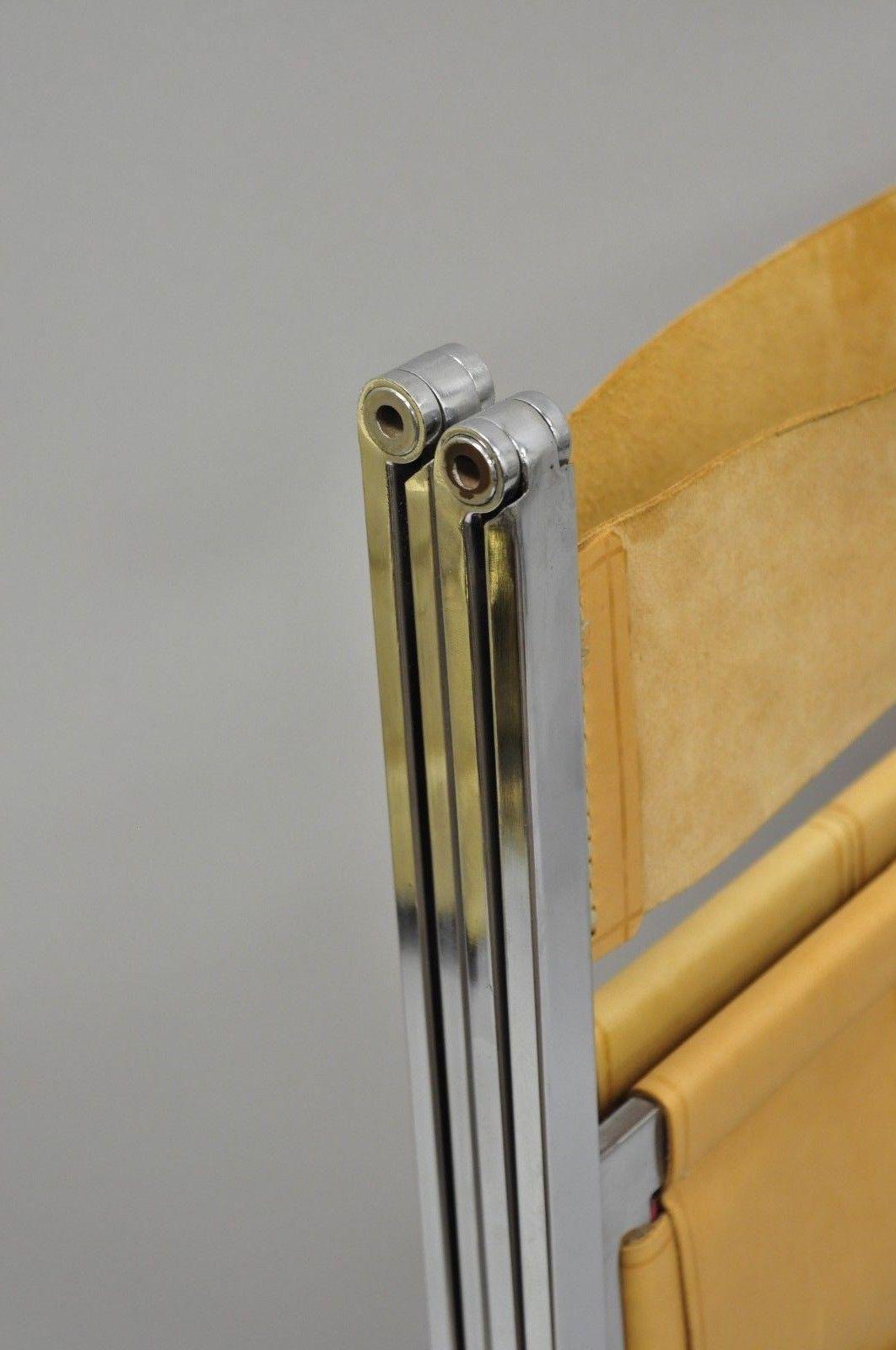 Pair of Fontoni & Geraci Elios Folding Chairs Italian Modern Chrome & Leather A 5