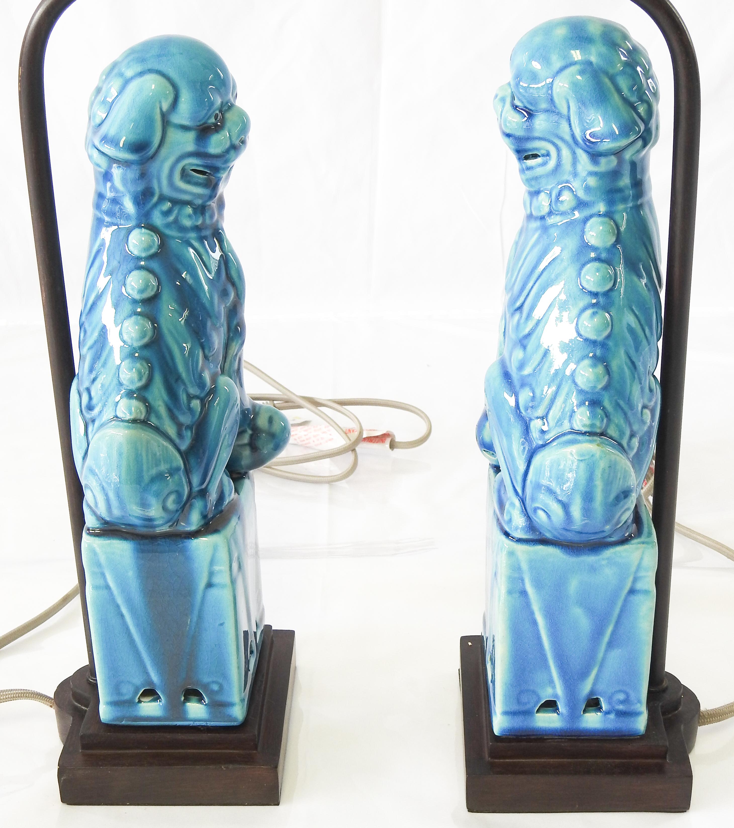 Fired Pair of Foo Dog Lamps