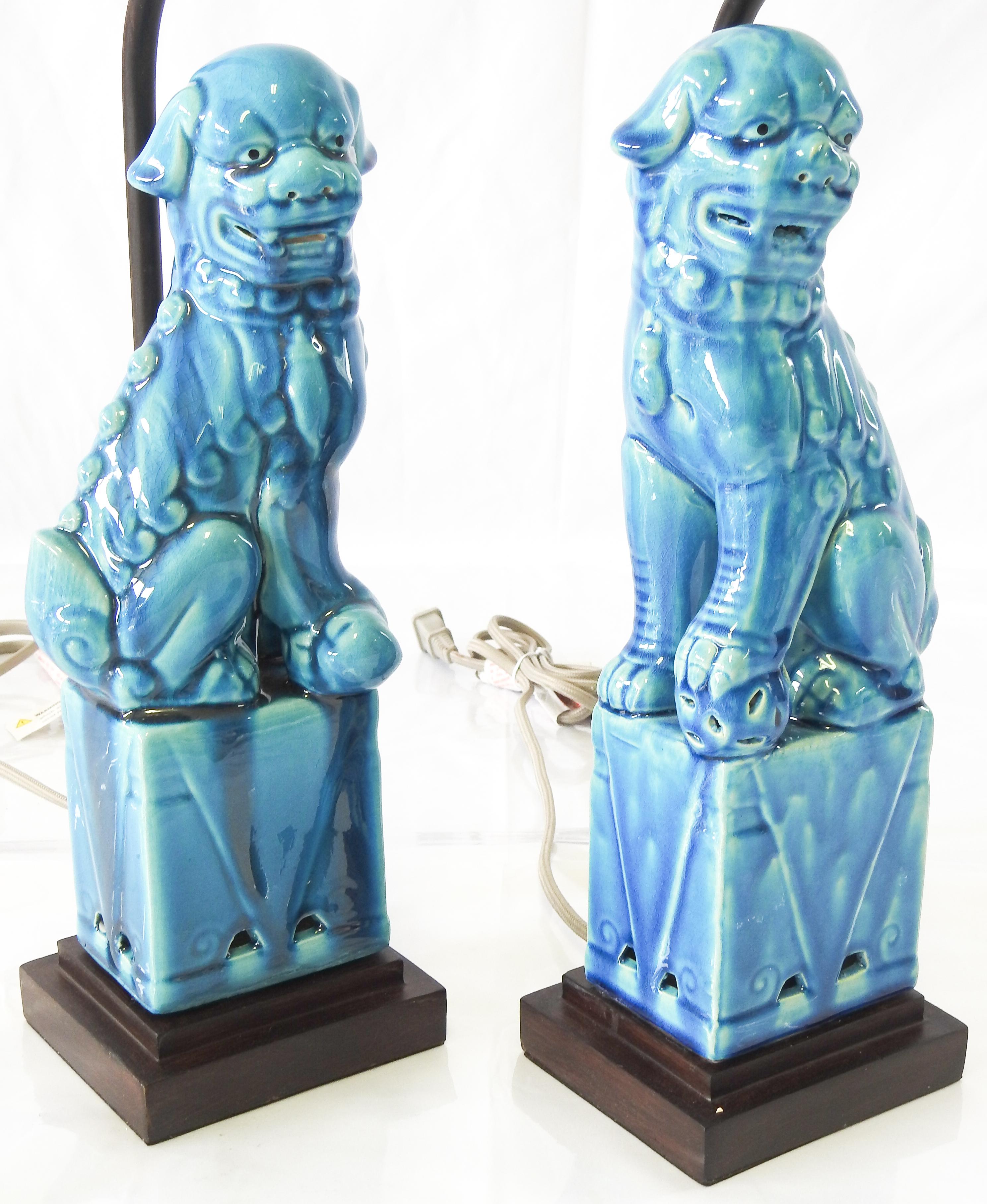 Ceramic Pair of Foo Dog Lamps