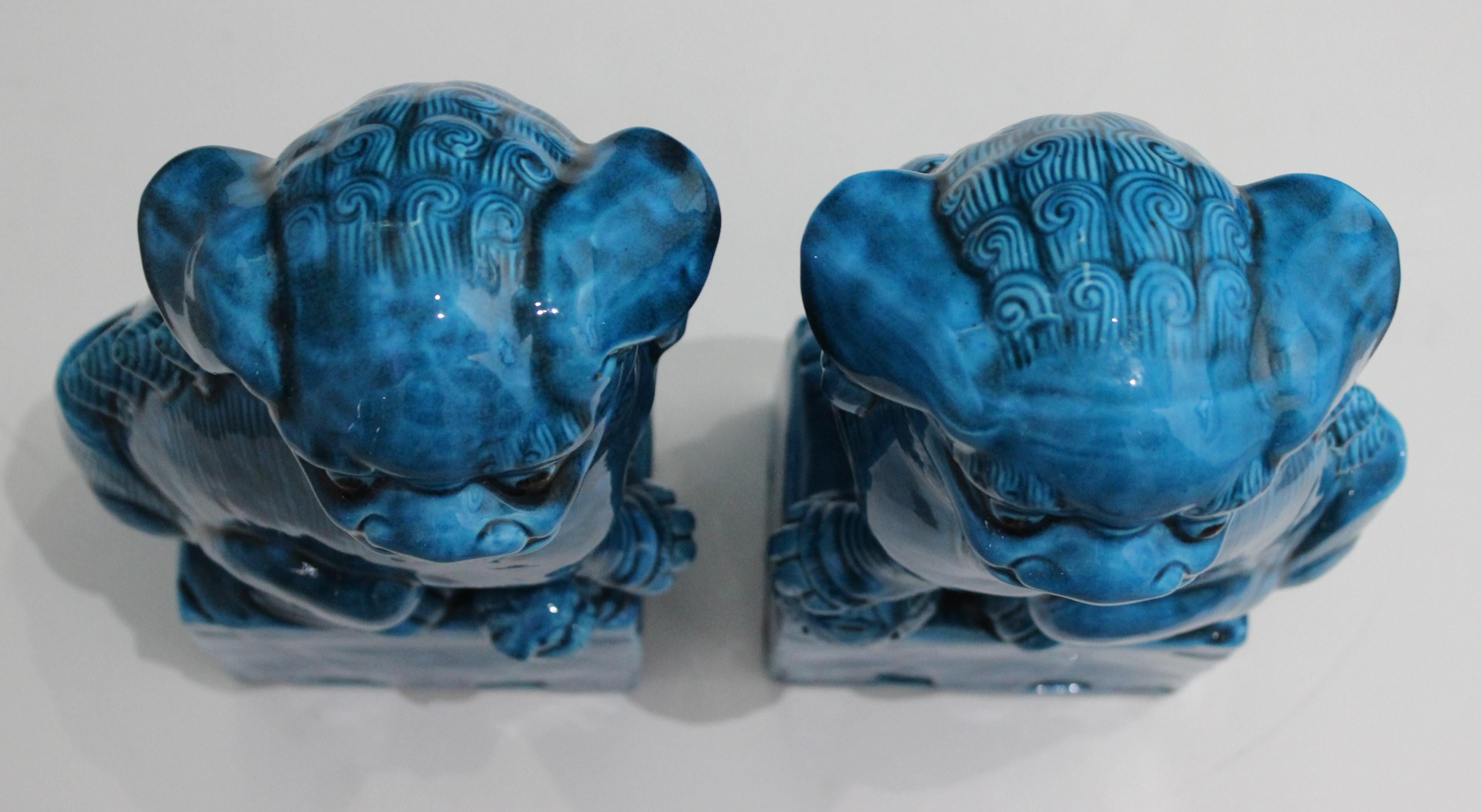 Pair of Foo Dogs in Peking Blue Glaze 2
