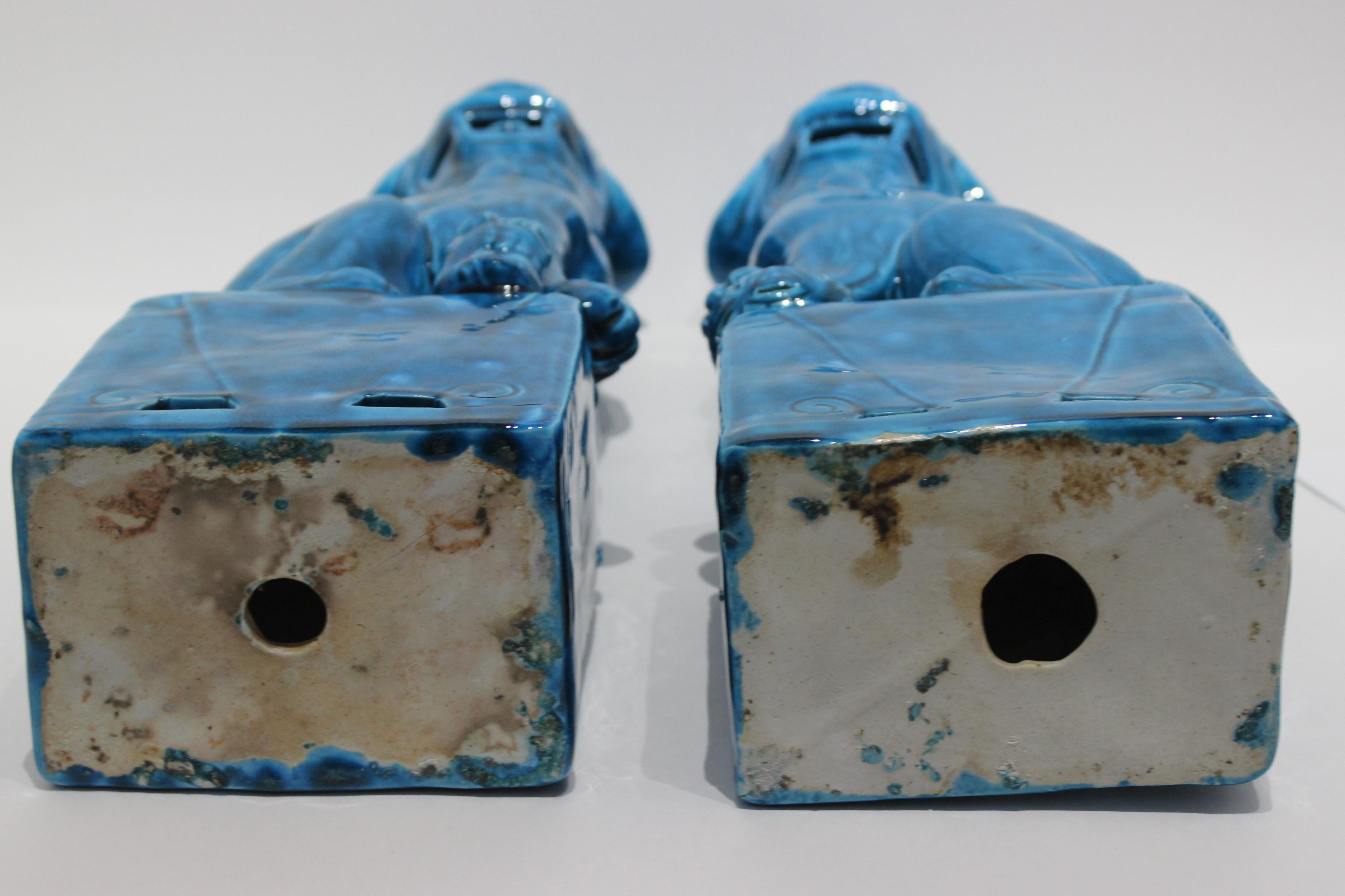 Pair of Foo Dogs in Peking Blue Glaze 1