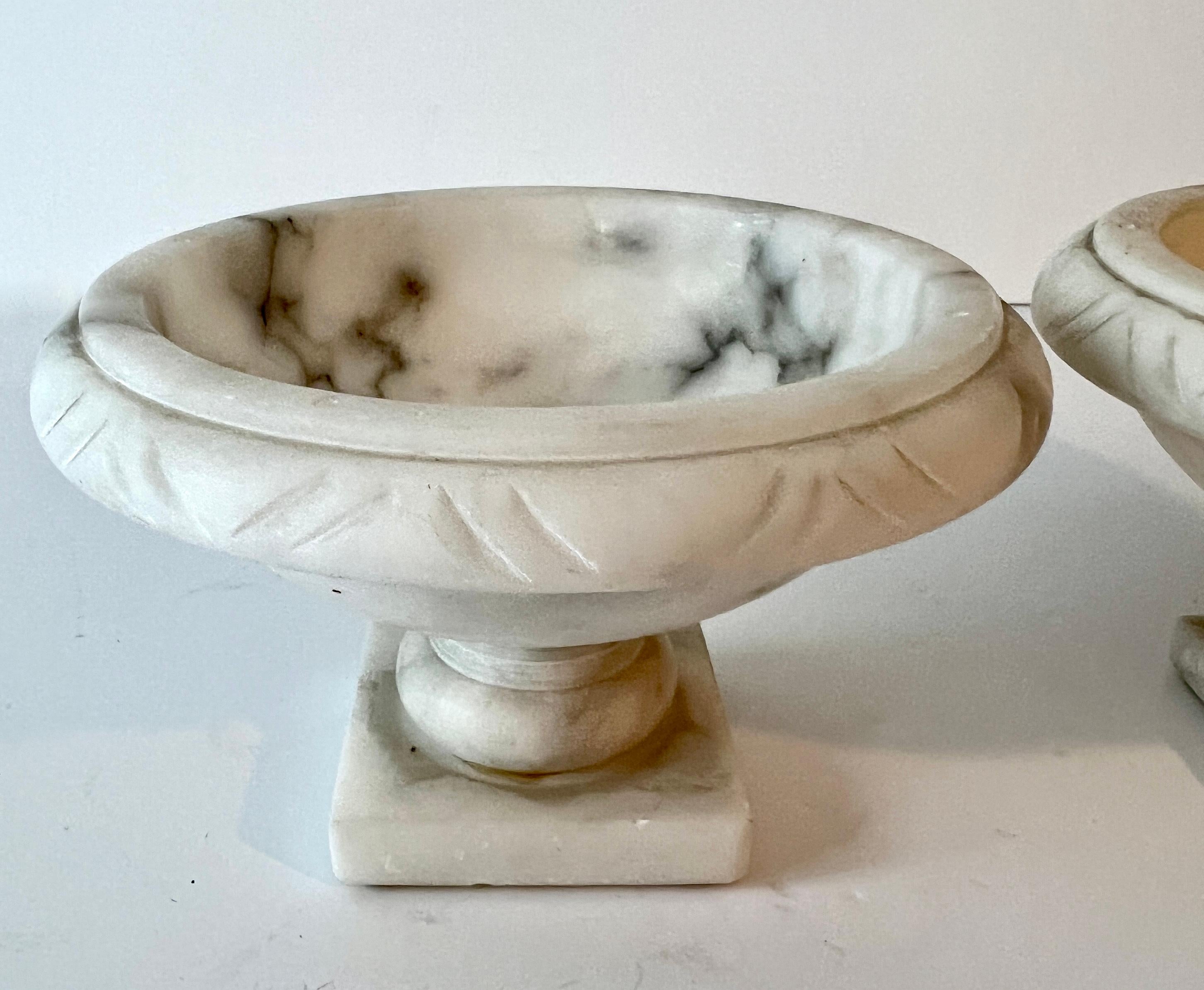 Hand-Crafted Pair of Footed Marble Bowls For Sale