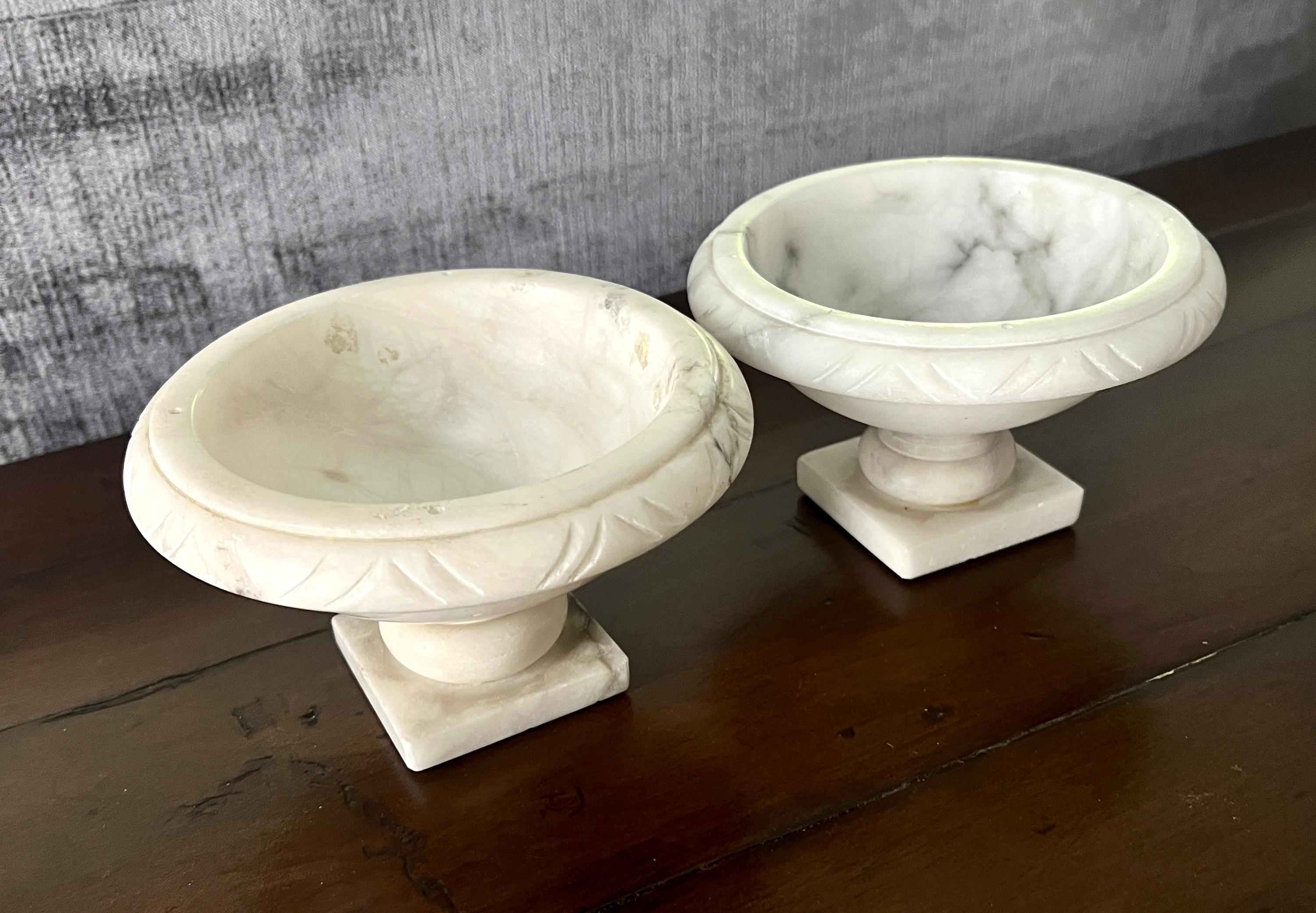 Alabaster Pair of Footed Marble Bowls For Sale