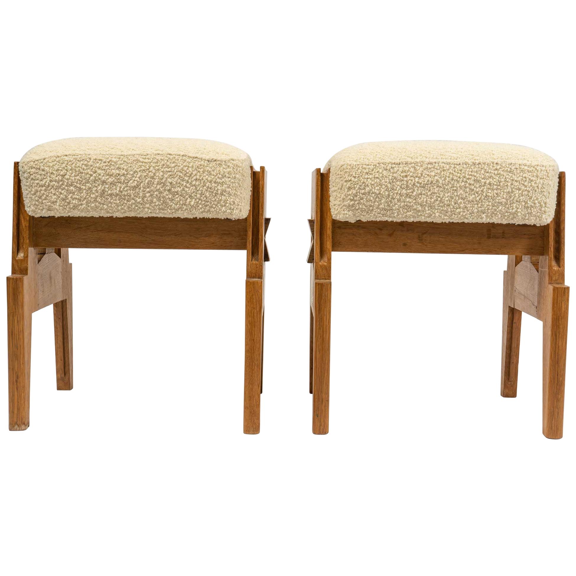 Guillerme Et Chambron Midcentury Oak Denis Footstool Pouffe At 1stDibs
