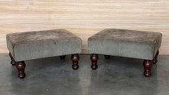 Pair of Footstools with leather seat and Bowl Legs