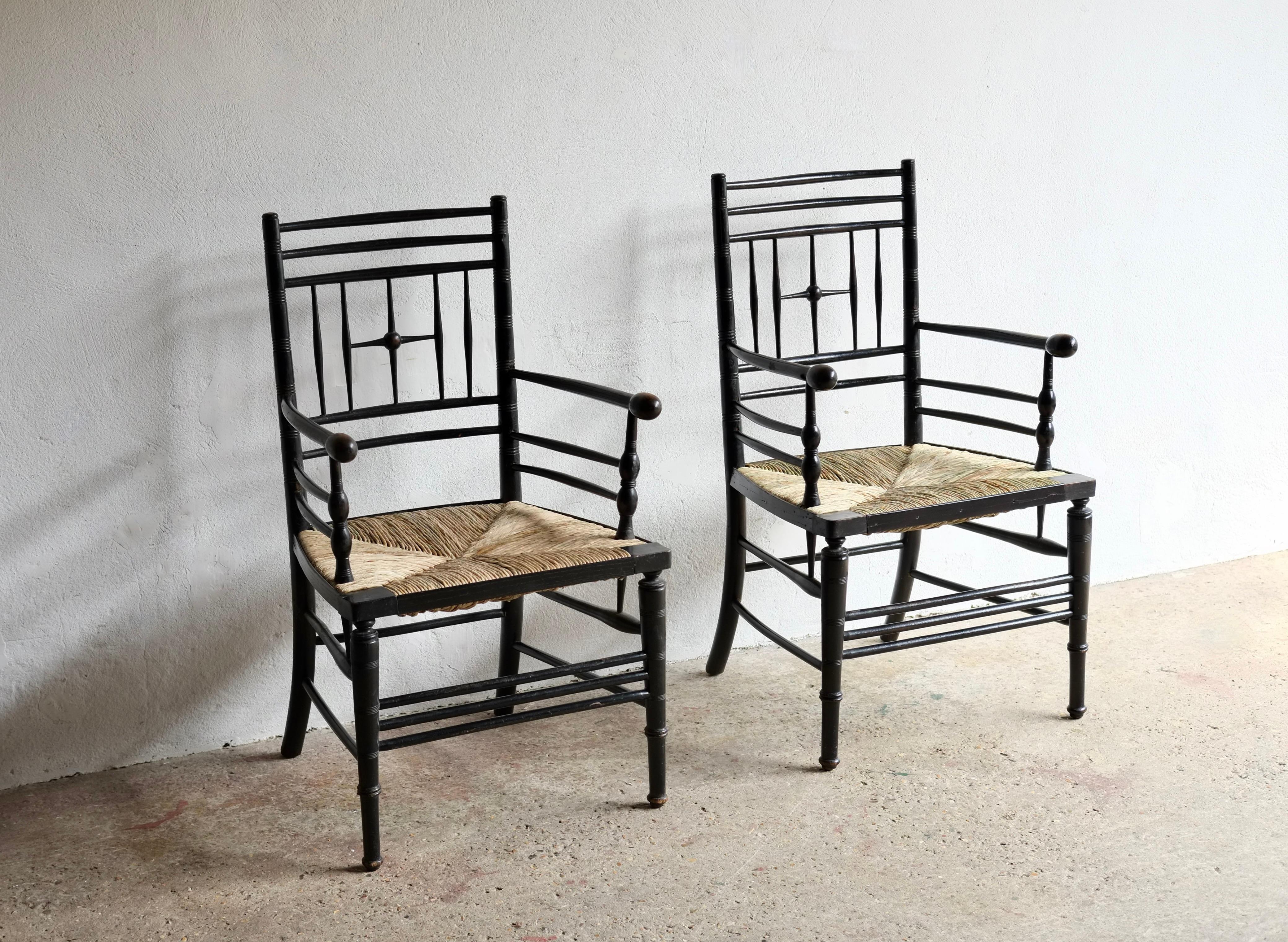 Arts and Crafts Pair Of Ford Madox Brown (1821 - 1893) Sussex Armchairs
