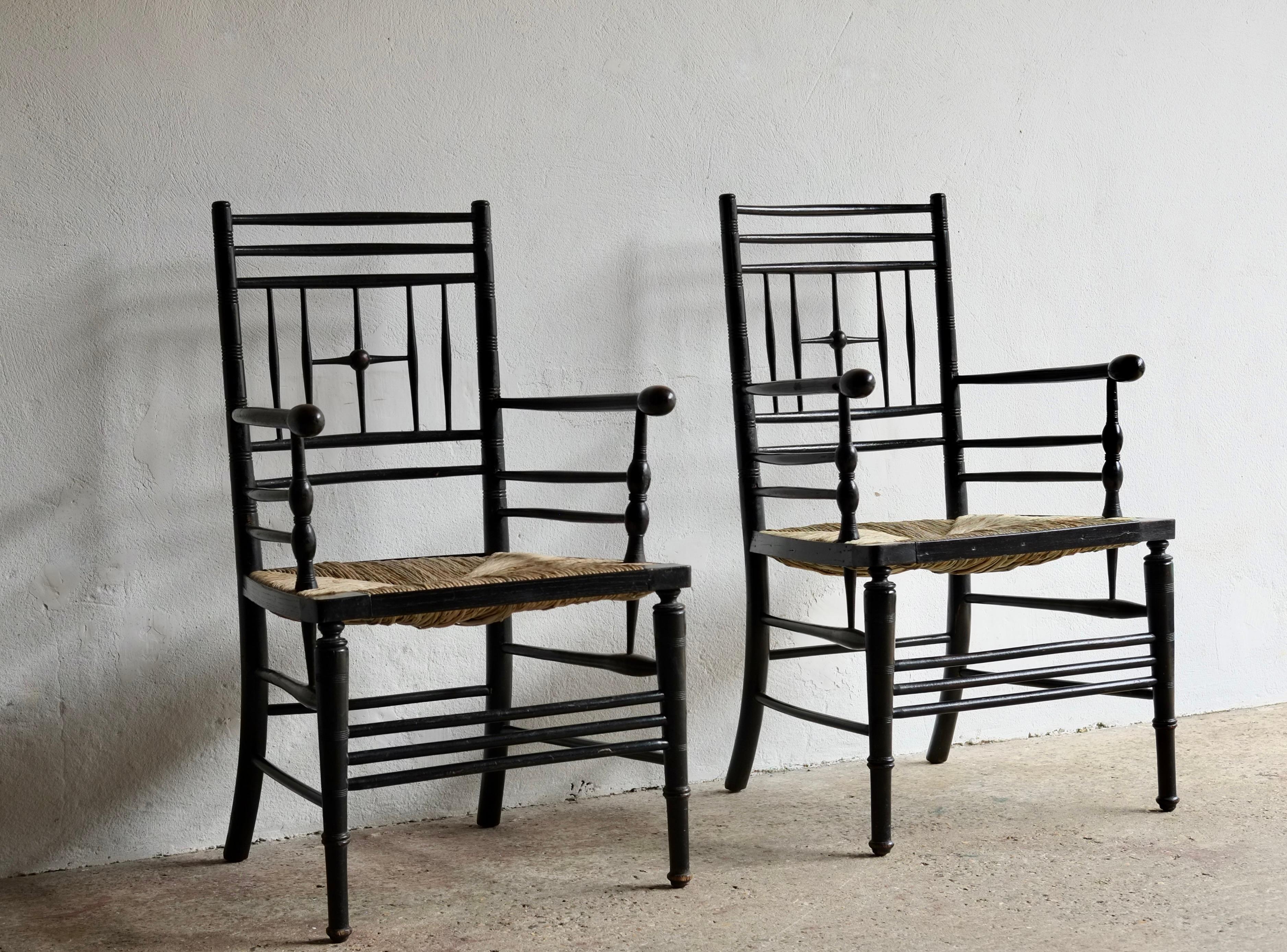 Pair Of Ford Madox Brown (1821 - 1893) Sussex Armchairs In Good Condition In London, GB
