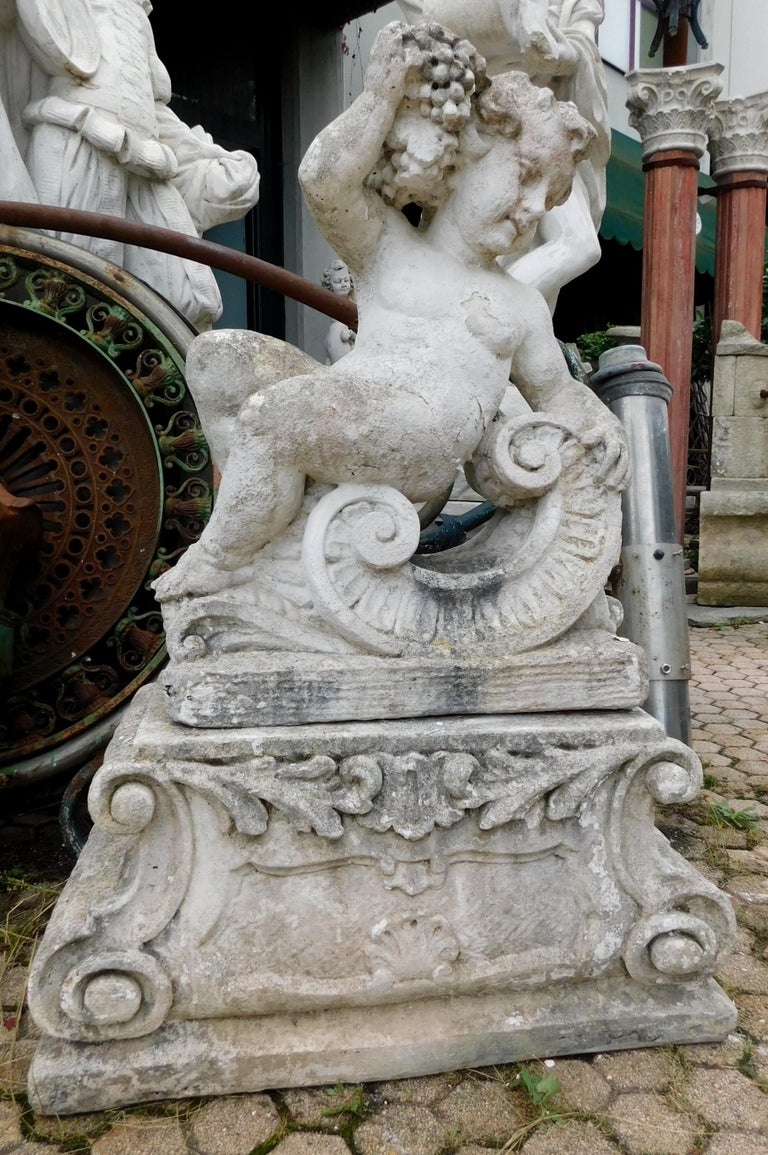 Pair of Foremen in Cement, Garden Sculptures with Cherubs, 20th Century