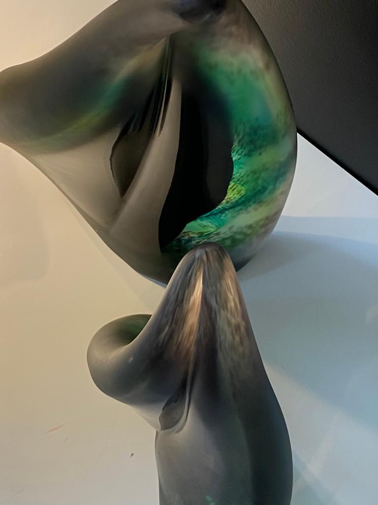 Pair of Foresta Dark Green Leaf Sculpture in Murano Art Glass Style In New Condition For Sale In Istanbul, TR