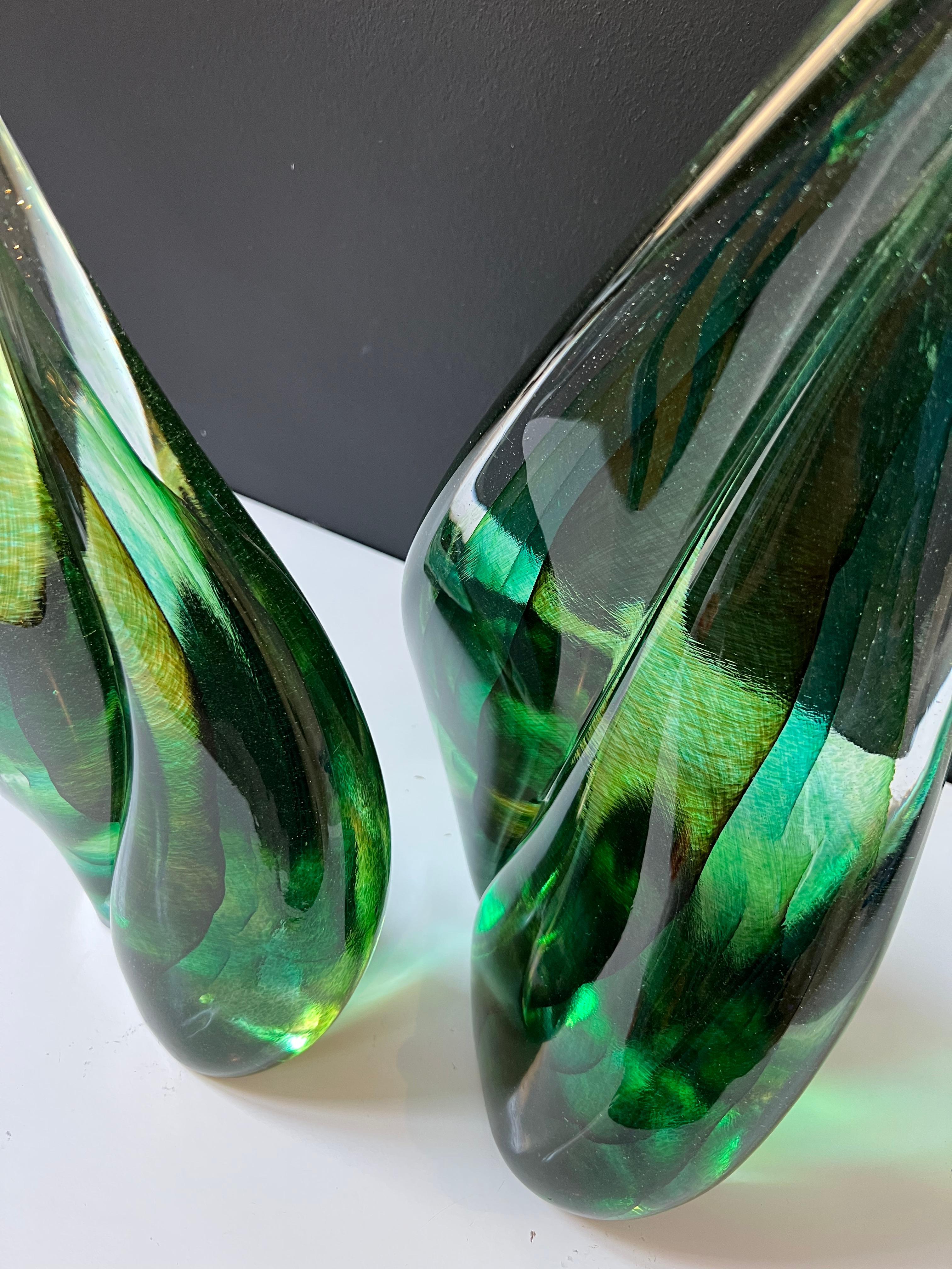Pair of Foresta Green Leaf Sculpture in Murano Art Glass Style In New Condition For Sale In Istanbul, TR