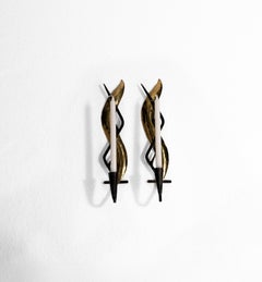 Pair of Forged Iron and Brass Wall Sconces by Lars Holmström Arvika