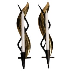 Pair of Forged Iron and Brass Wall Sconces by Lars Holmström Arvika