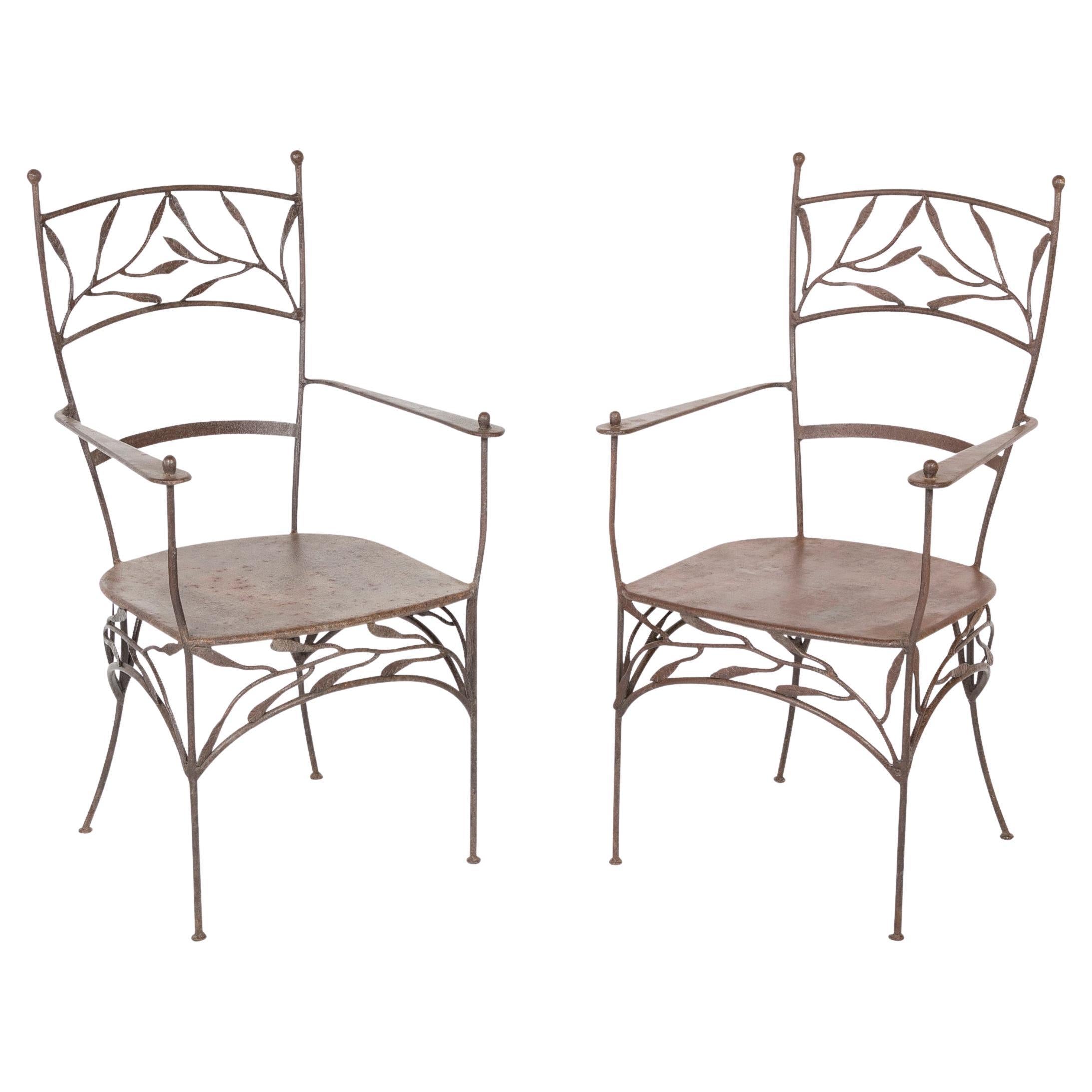 Pair of Forged Iron Armchairs in the Style of Francois-Xavier Lalanne