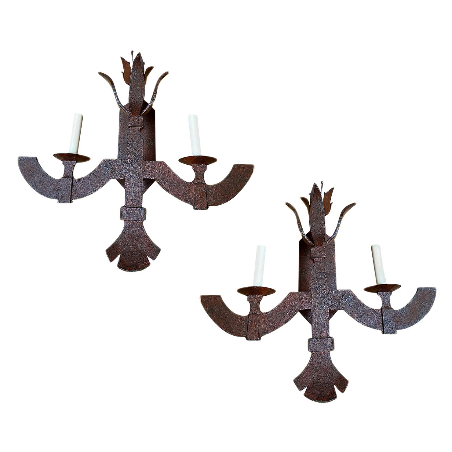 Pair of Forged Iron Sconces