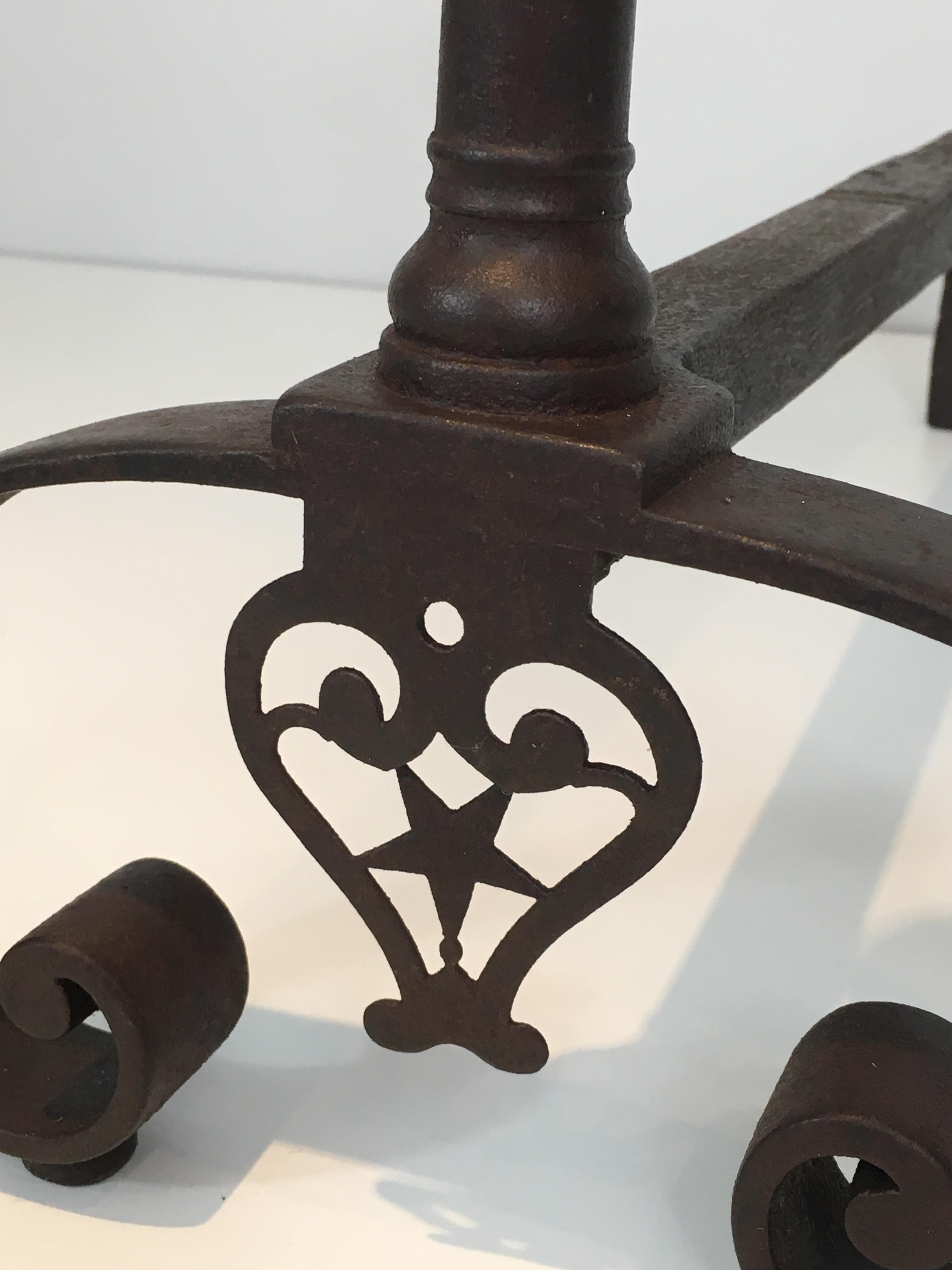 Pair of Forged Wrought Iron Andirons, Gothic Style, French, 18th Century  For Sale 6
