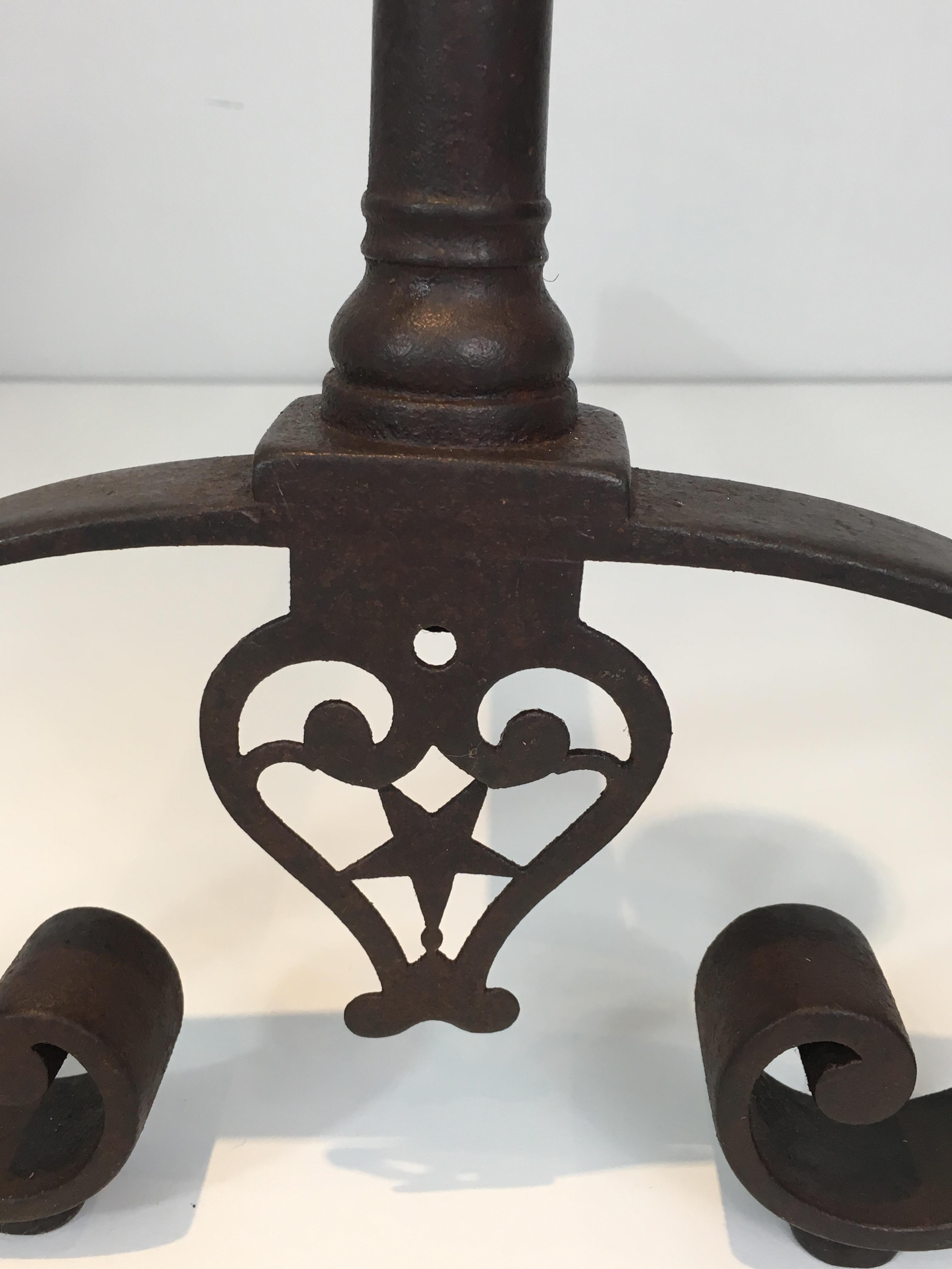 Pair of Forged Wrought Iron Andirons, Gothic Style, French, 18th Century  For Sale 7