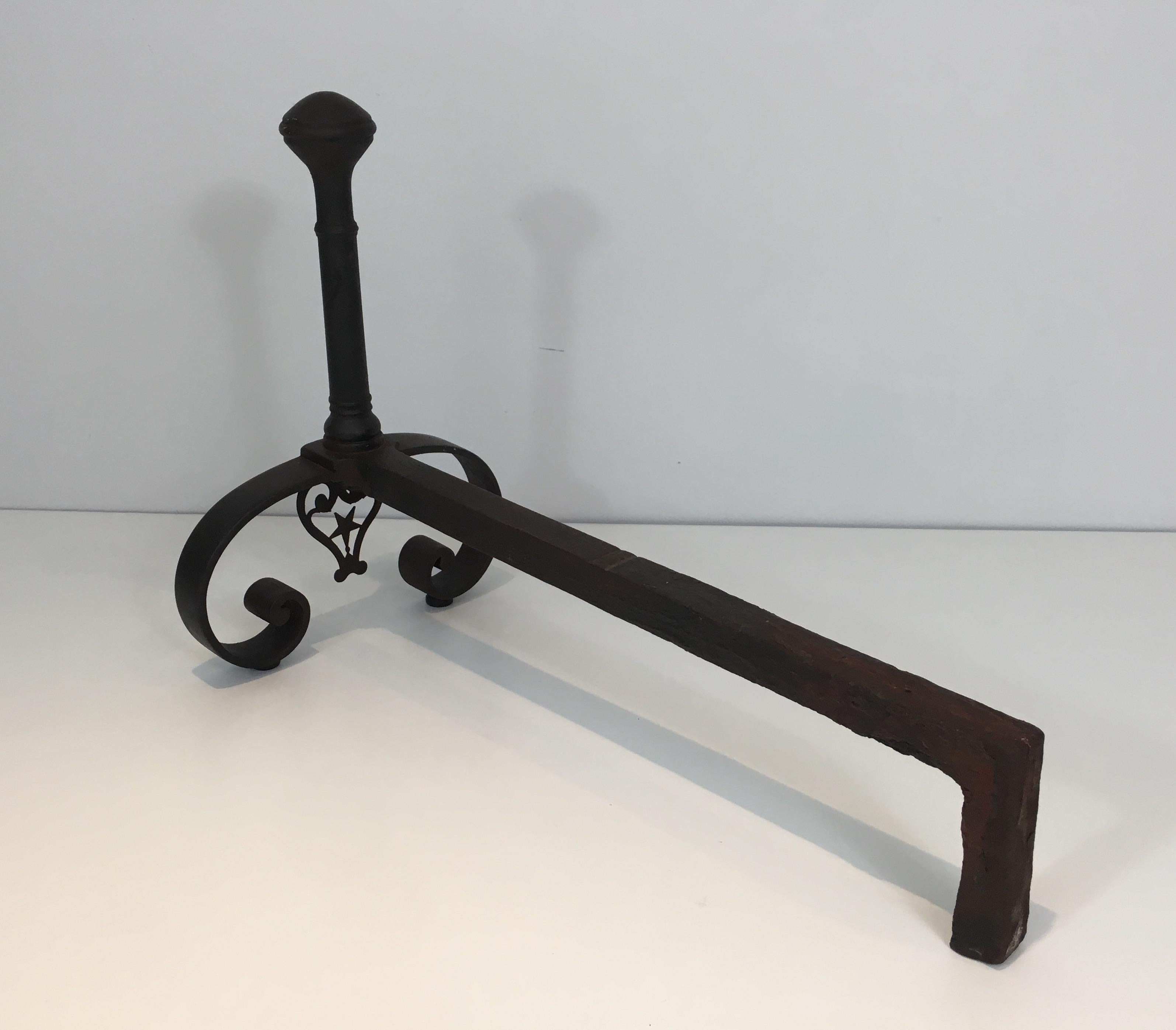 Pair of Forged Wrought Iron Andirons, Gothic Style, French, 18th Century  For Sale 10